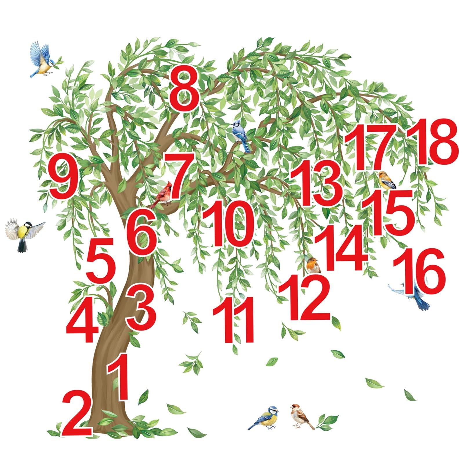 decalmile Pegatinas de Pared Arbol Verde Grande Vinilos Decorativos Hojas Plantas Verde Pájaros Adhesivos Pared Habitación Niña Dormitorio Salón
