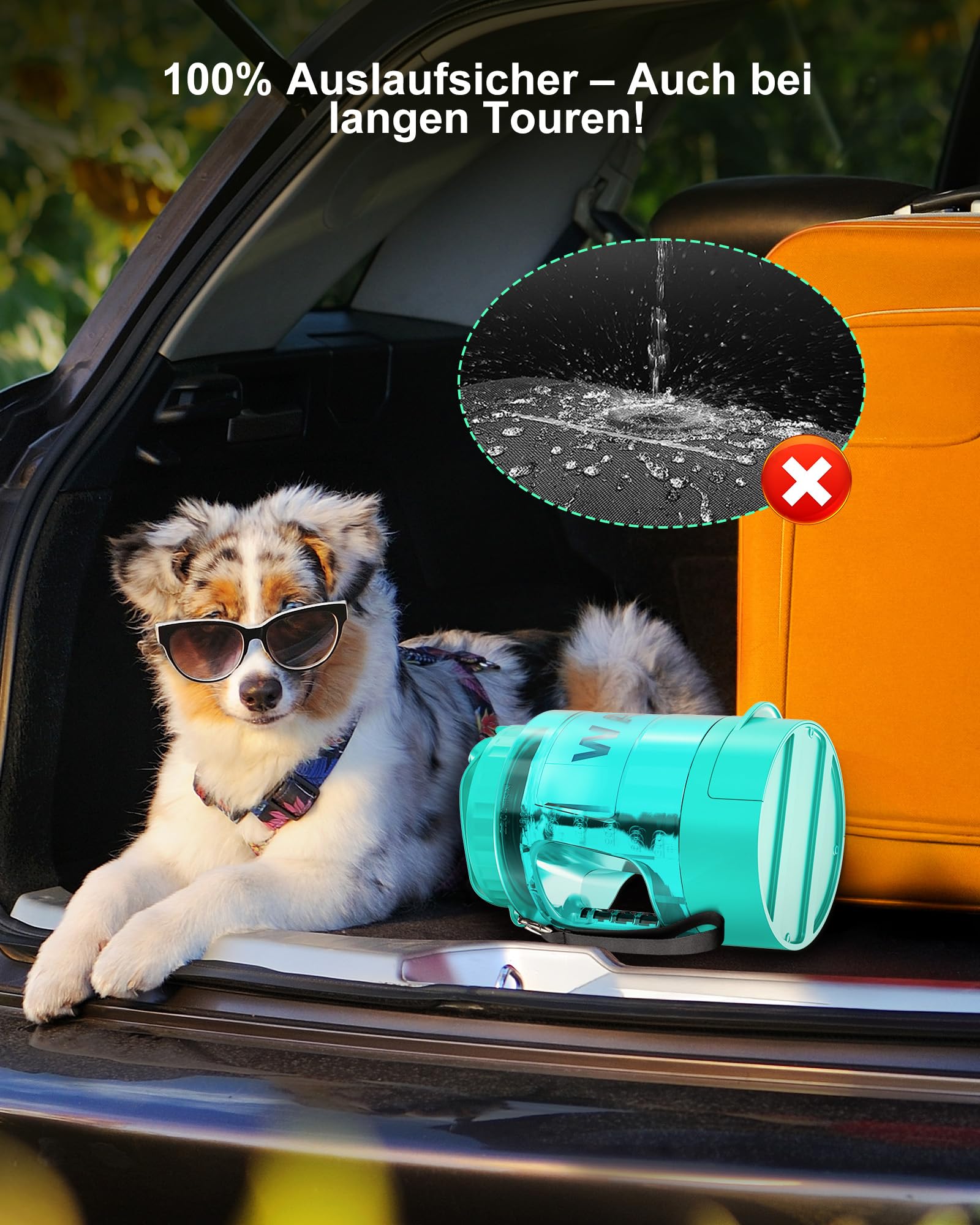 lesotc 2200ml Borraccia per Cani Portatile, Borraccia Cane Portatile – Ciotola Anti‑Perdita, Indispensabile per Attività All'Aperto, Viaggi, Passeggiate, Campeggio, Spiaggia, Ecc （Verde Menta）