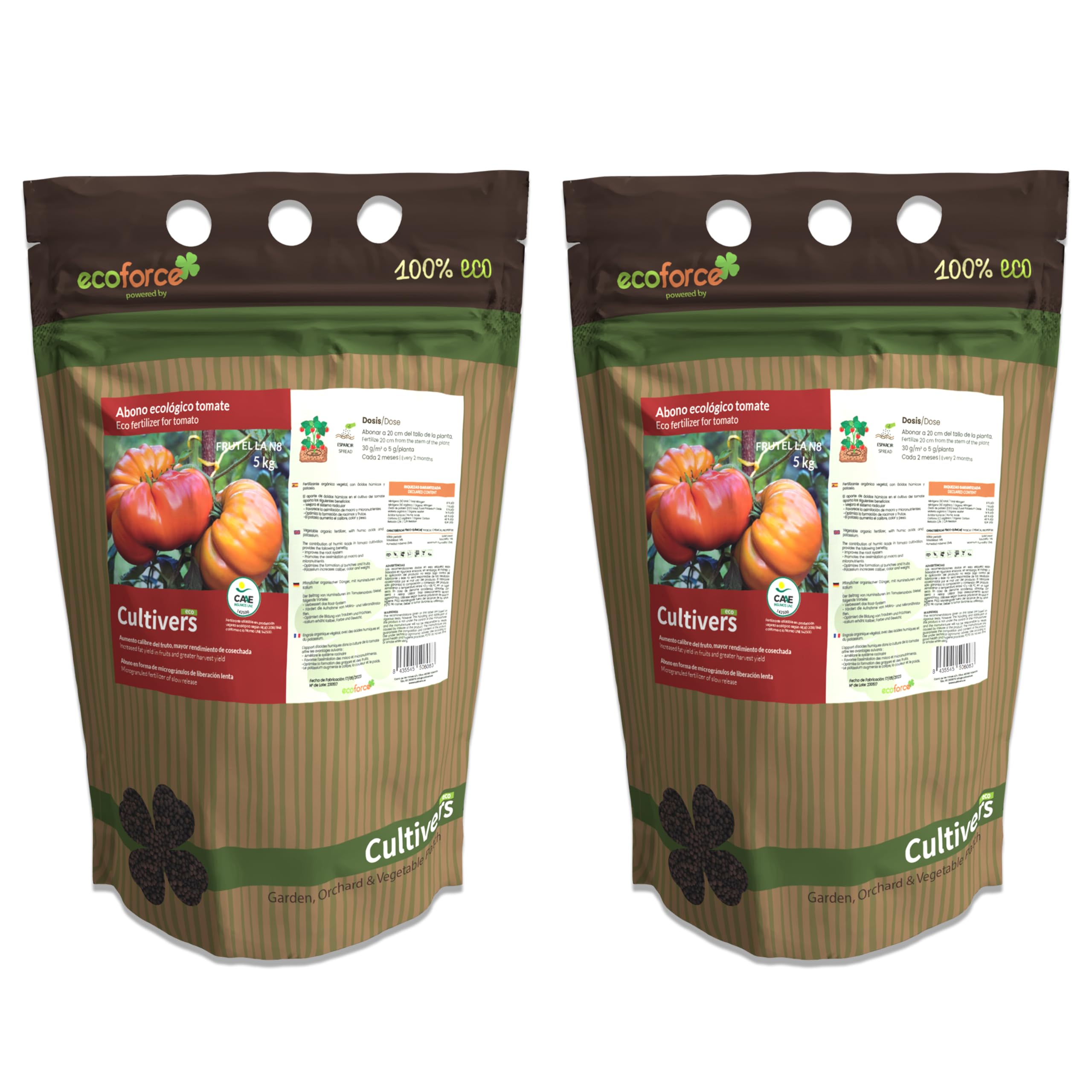 CULTIVERS Abono Tomates Ecológico de 2x5 kg. Fertilizante de Origen 100% Orgánico y Natural Microgranulado. Mejora la Productividad tus tomateras