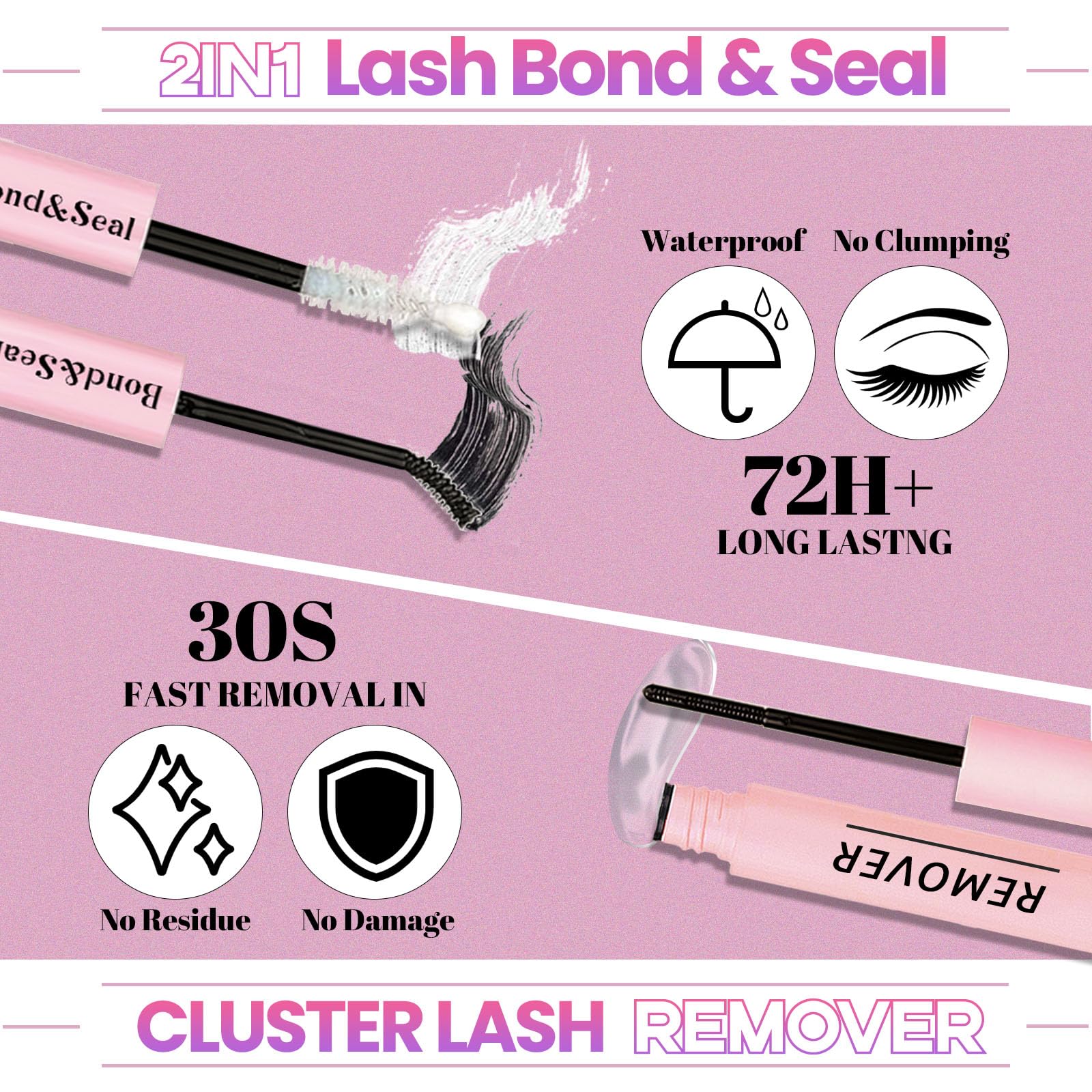Qiveaory DIY Lash Extension Kit with 720pcs Lashes Clusters,1X/2X Magnification Compact Mirror with Light,Lash Bond and Seal,Eyelash Remover Tweezers Applicator Mascara Brush(10-18mm,30-60D Curl) - Image 4