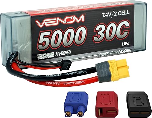 Venom Drive Series 30C 2S - 5000mAh 7.4V LiPo RC Batería - Enchufe universal 2.0, polímero de litio 2 celdas - Conector de silicona suave y