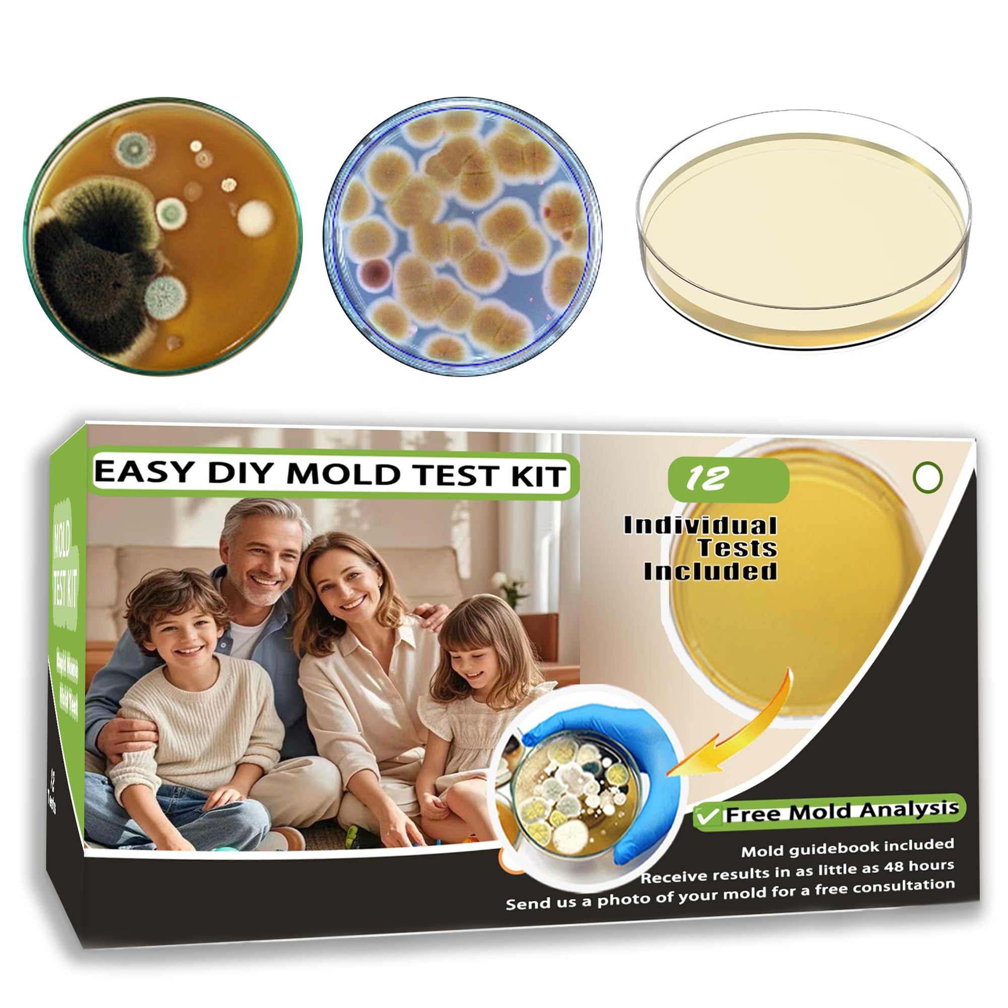 Mold Test Kit for Home 12 Simple Detection Tests, HVAC System, Home Surfaces, Indoor Air Quality Testing Kits, DIY Black Mold Detector at Home,