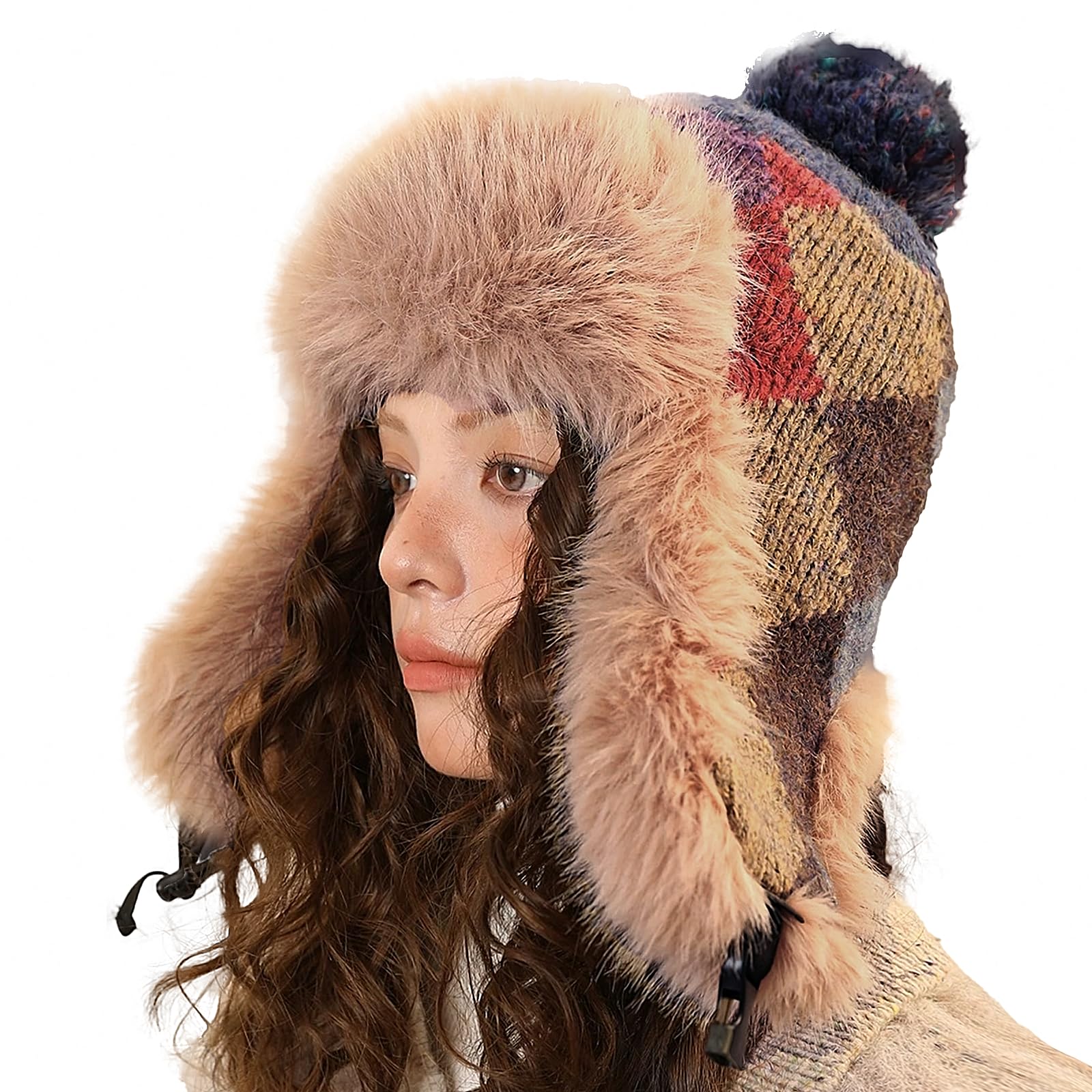 OhMill Chapka Chaud Hiver pour Femme Bonnet de Trappeur en Peluche Chapeau Aviateur avec Oreillettes Coup-Vent Bonnet de Ski Épaise pour Cyclisme Extérieur Randonnée
