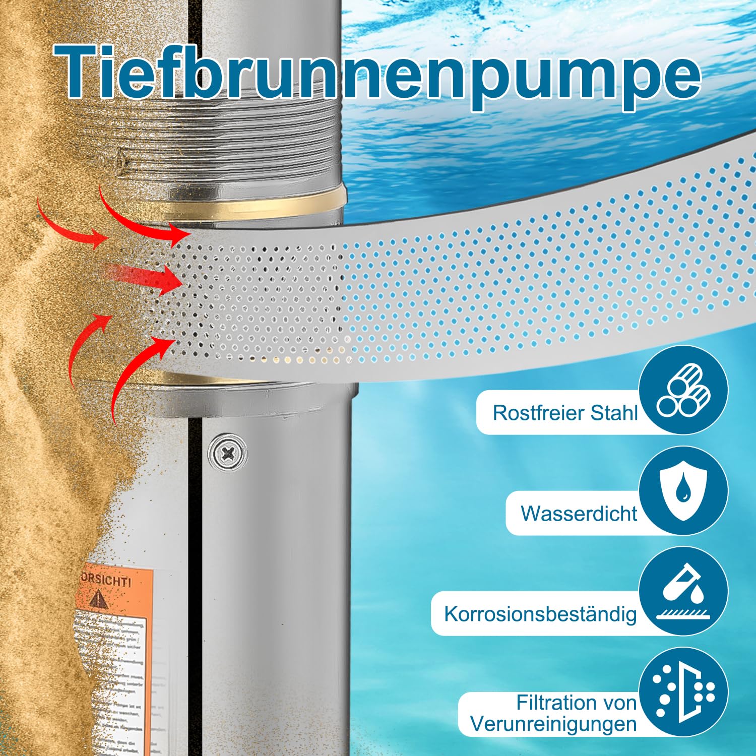 Pompa Per Fontane Profonde Ikodm 750W - Acciaio Inox, 4000 L/h, 67m Altezza, Per Pozzi 4 Pollici - Foto 10