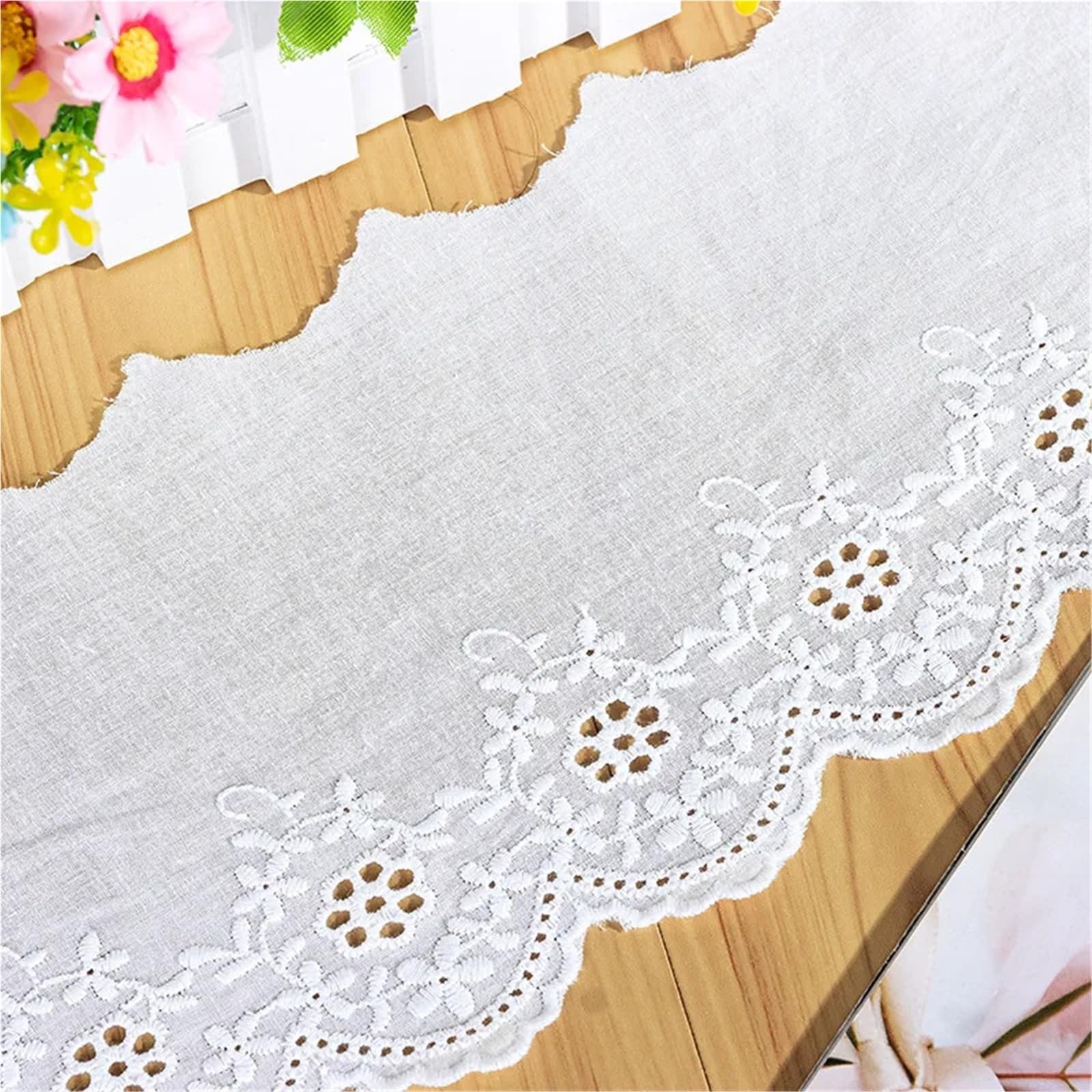 Cinta De Encaje De Algodón Con Ojales Tela de algodón con flores huecas 5 yardas, adorno encaje bordado, ropa 13CM, vestido, puños DIY, tela for escote(Beige apricot,14.5-15 Yards)