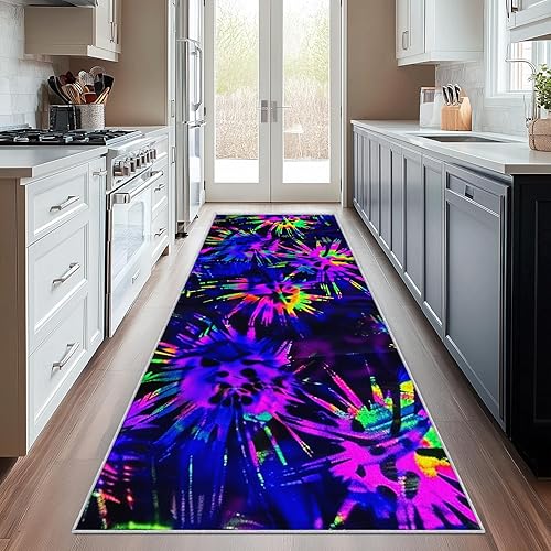 Miniatura 3 de Tie-Dye Runner Rug 3x12 - Hallway Runner Rug Neon Retro Abstract Art Pattern, Non Slip, Washable, Tie-Dye Home Decor Carpet for Kitchen, Entryway,