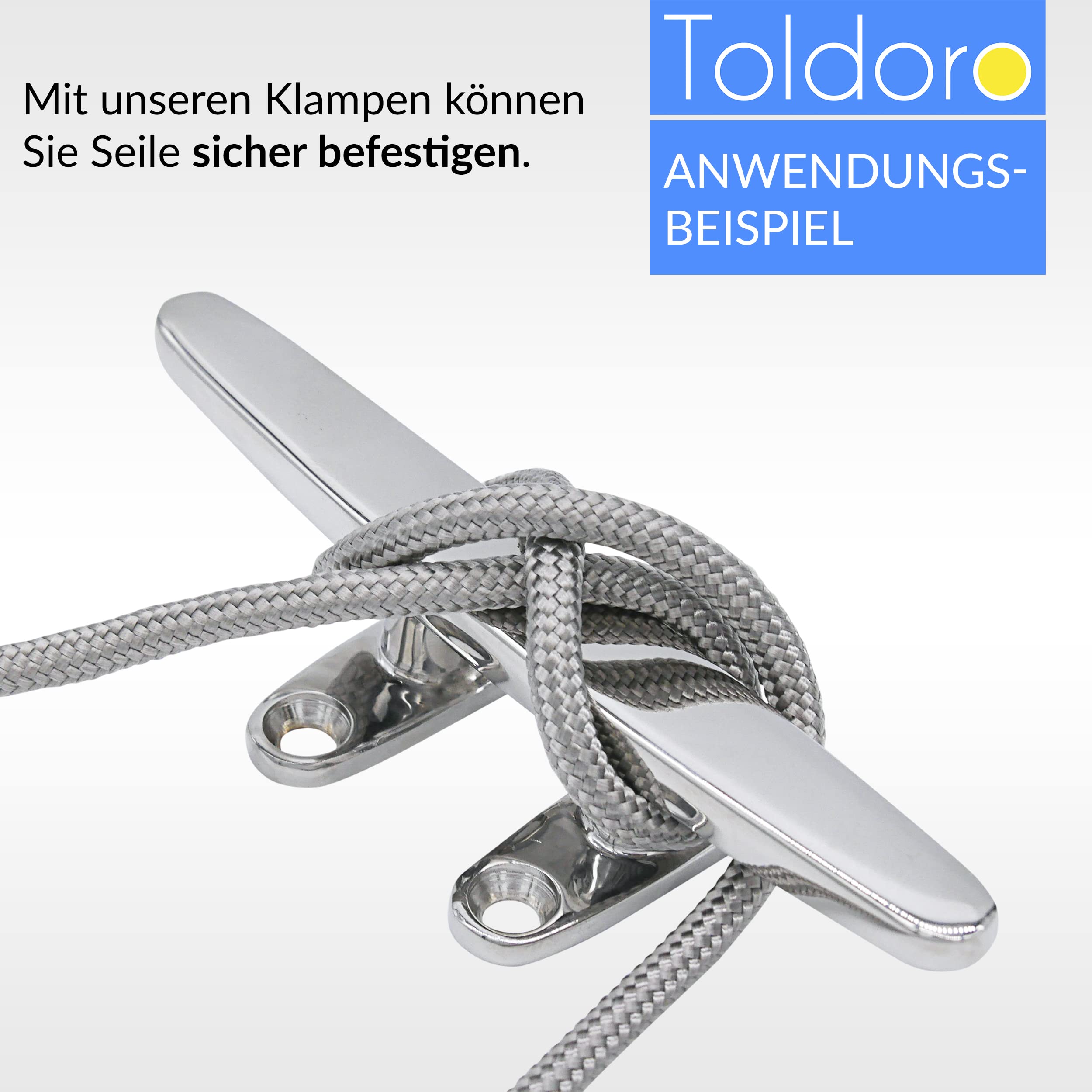 Toldoro® Klampe 150mm aus Edelstahl rostfrei V4A, 4 Bohrungen/Belegklampe, Bootsklampe mit elektropolierter Oberfläche/Festmacher für Sonnensegel oder als Boot Zubehör