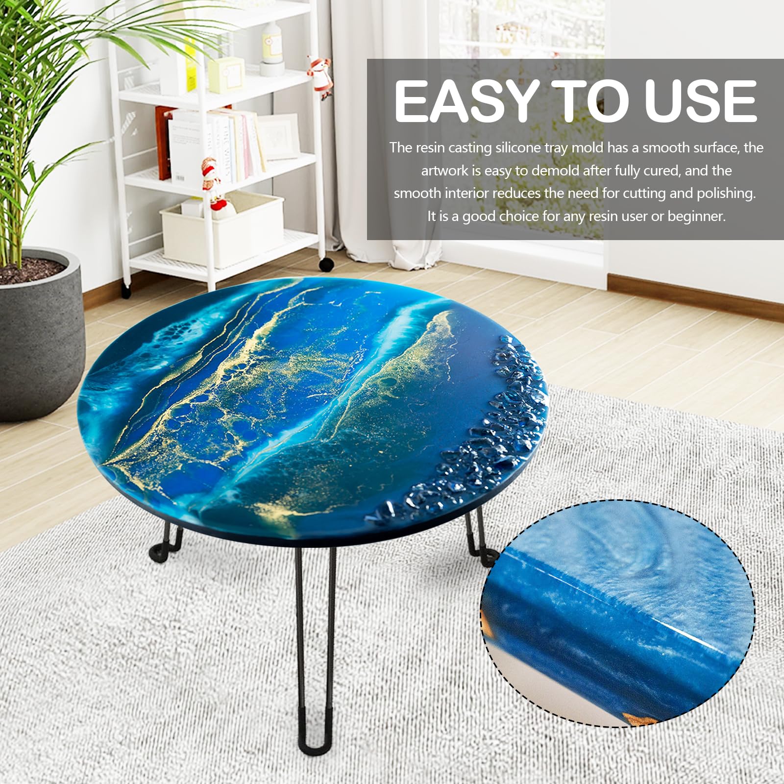 Stampo in silicone per tavolo in resina epossidica 50 cm, con 3 piedi pieghevoli 42 cm, grande stampo per la fabbricazione di tavoli fai da te, tavolo fiume, ufficio, resina e decorazione