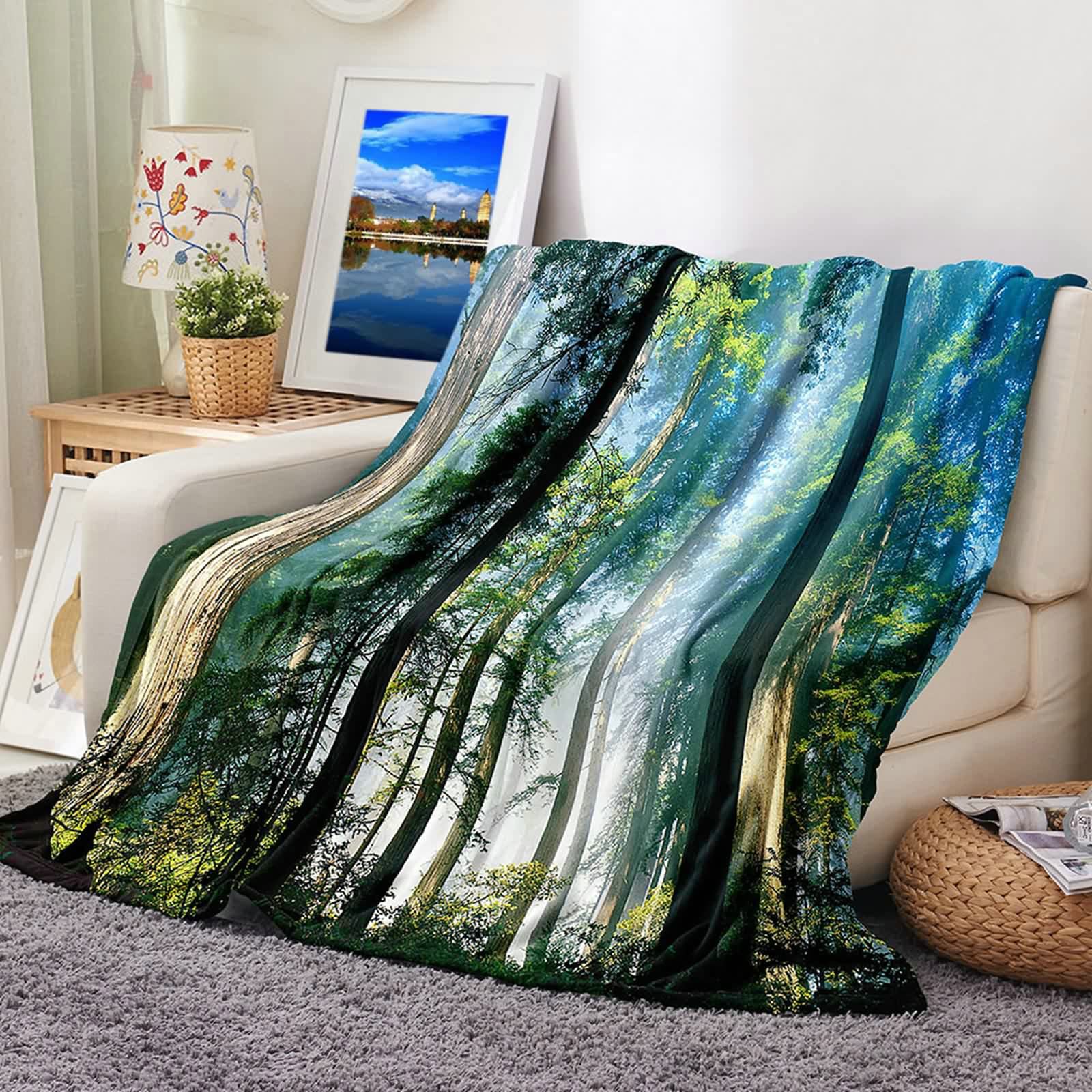 Aeici Couverture Polaire, Couvertures Polaires en Flanelle Couverture 180x220 cm Arbres Couverture Canapé Cadeau pour Adultes et Enfants