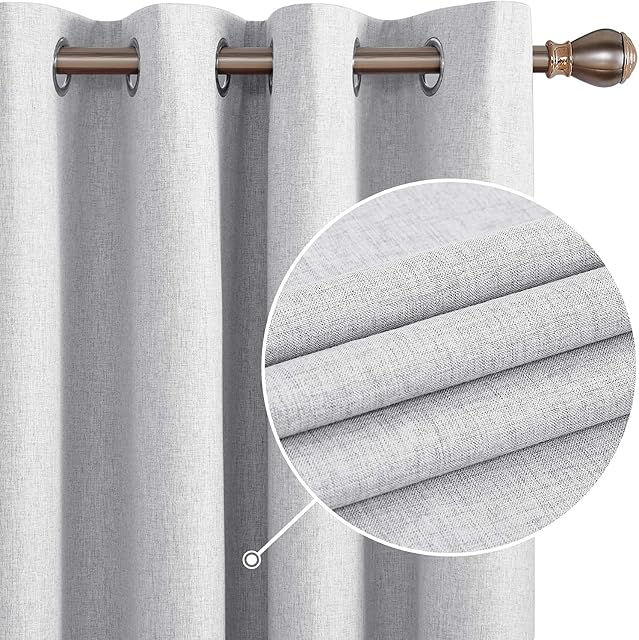 Deconovo Linen Look Full Blackout Curtains Eyelet Thermal Insulated Bedroom Curtains with Coating Back Layer for Nursery 46 x 72 Inch Light Grey 1 Pair