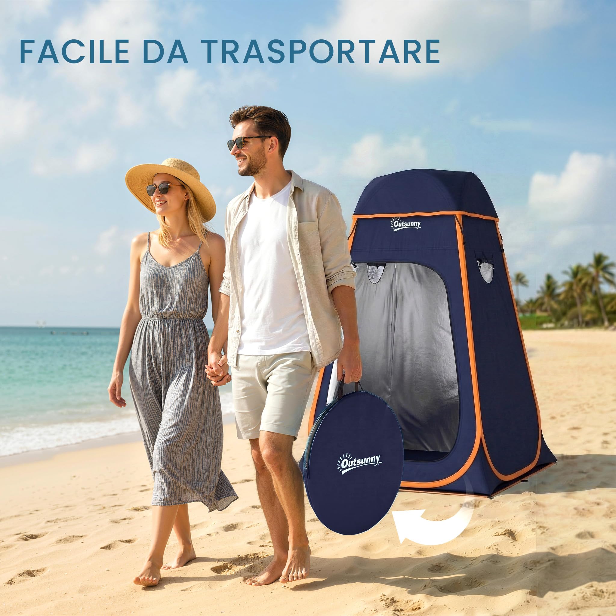 Outsunny Tenda Doccia da Campeggio Pop-Up, Impermeabile 2000mm e UPF30+ con Tetto Rimovibile, Finestre Avvolgibili, Tasche, Borsa da Trasporto, Spogliatoio Portatile per Spiaggia Campeggio, Blu Scuro
