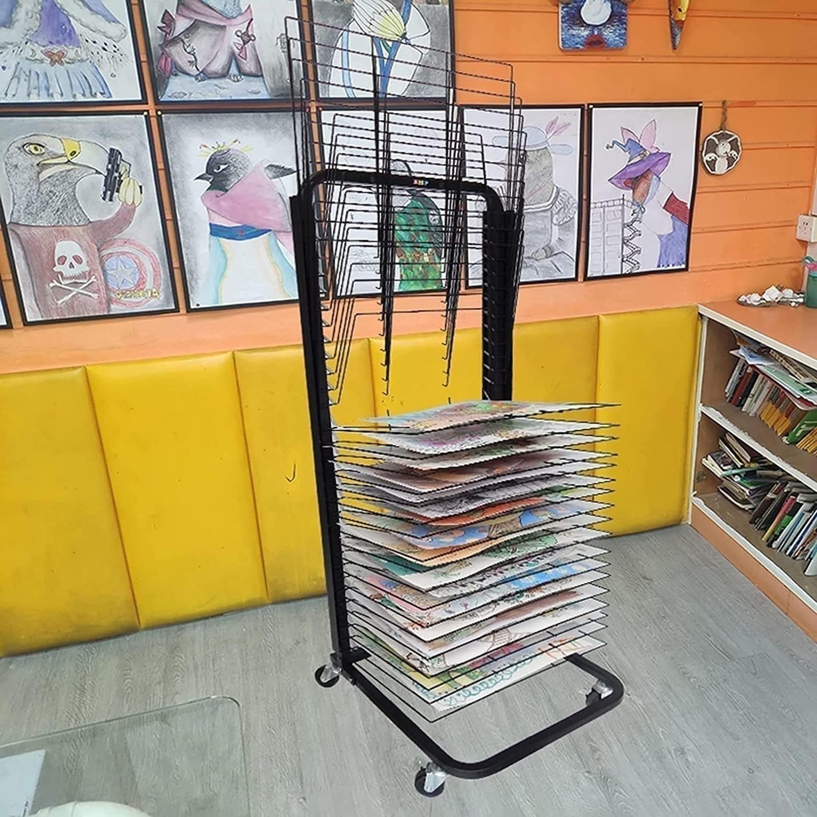 Mobilny Stojak Do Suszenia Farby – Stalowe Stojaki Do Suszenia Farby, Chronią Prace Malarskie Podczas Suszenia, Stojak Oszczędzający Miejsce, Wytrzymały Stojak Do Suszenia Farby Z Blokowanymi Kółkami