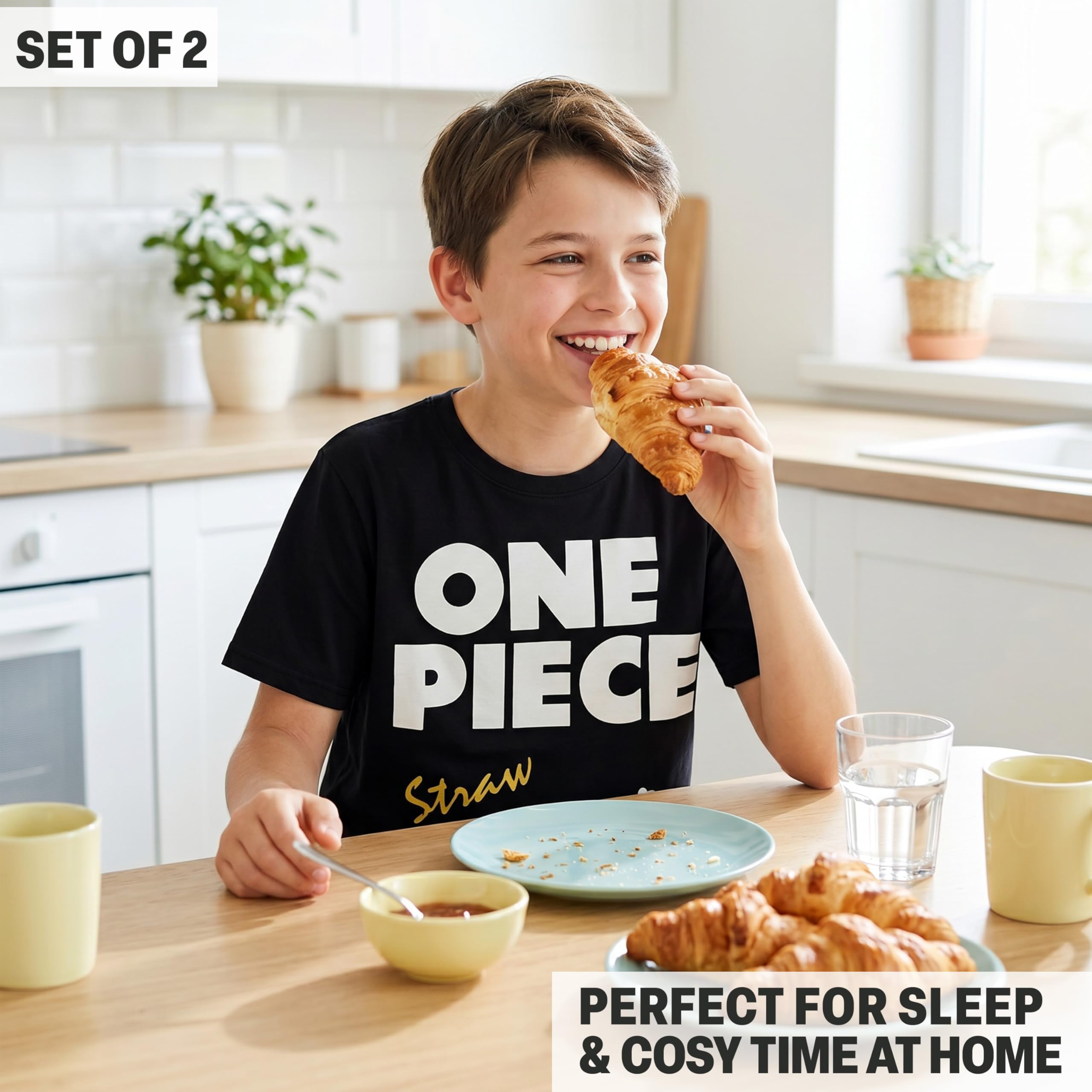 Get Trend One Piece | Dragon Ball Z Ensemble Pyjama Enfant Garcon, Lot de 2 Été avec T-Shirt Ras du Cou Manche Courte et Short Pyjama, Anime Merch Cadeau Garcon