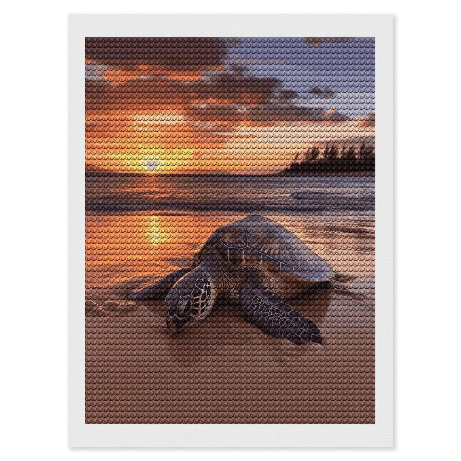 LDGSUPH Sea Turtle Sunset Diamond Painting Kits for Adults Paint with Diamond Pictures Art DIY Full Drill Diamond Dots Painting Personalized Diamond Photo for Home Wall Decor Gift 12"x16"