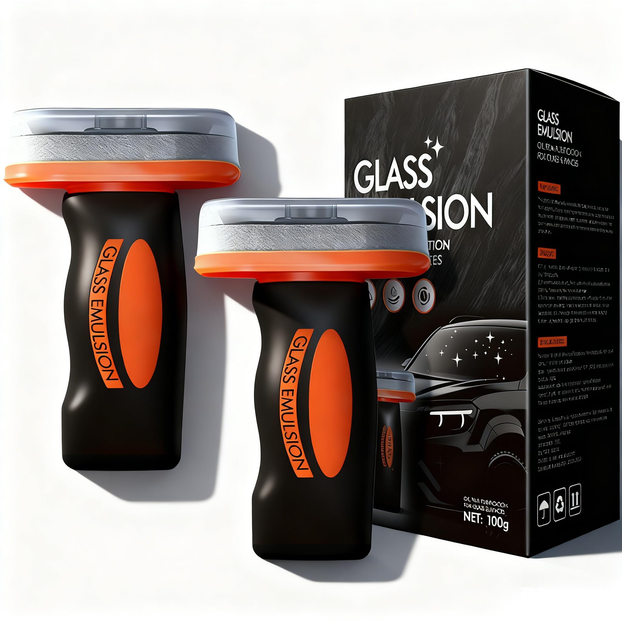 Windschutzscheiben Reiniger, 2 PCS Hand-Held Glass Emulsion Cleaner, ölfilmentferner für Autoglas, Glass Emulsion, Oil Film Cleaning Brush, Glasss Guard für Autofenster und Rückspiegel