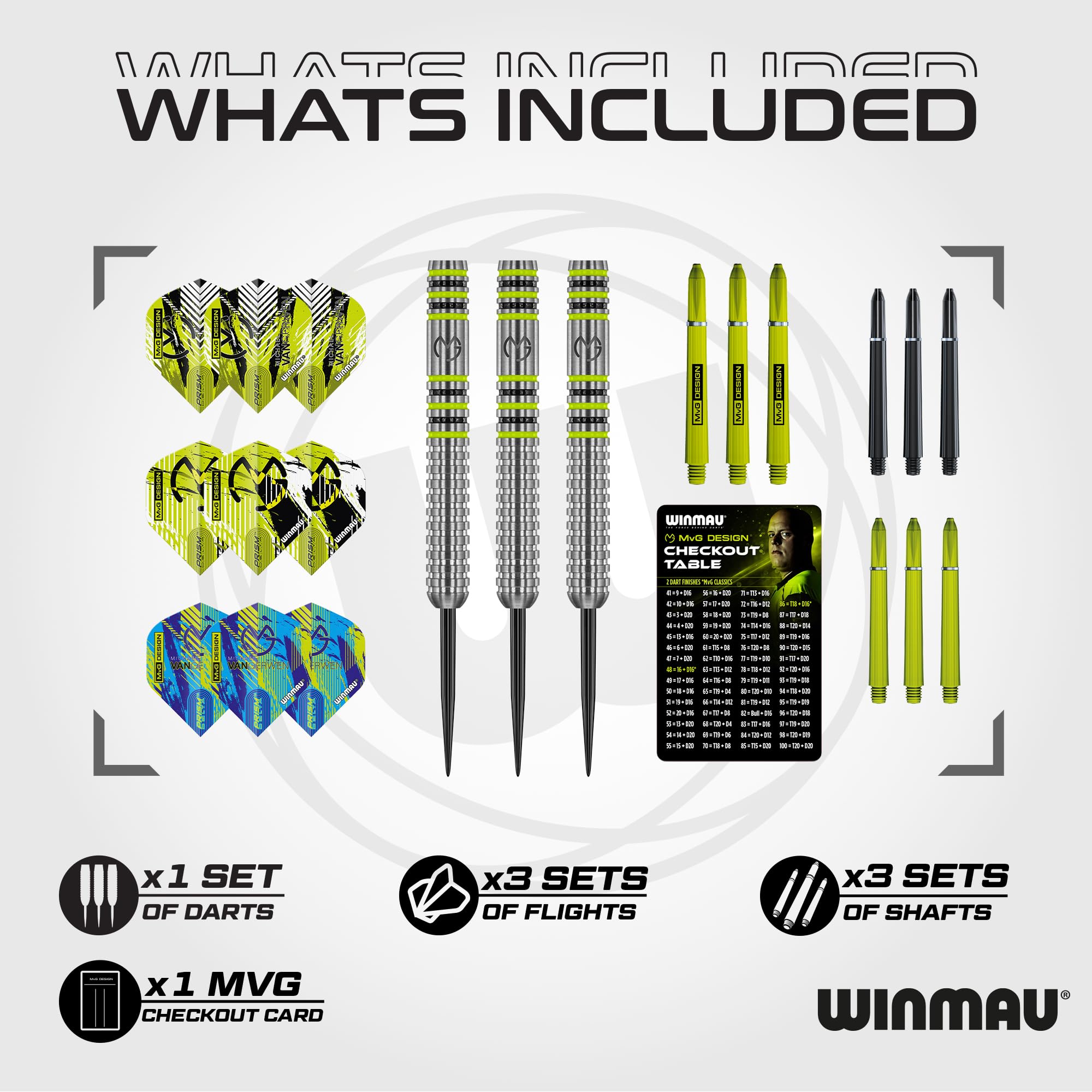 WINMAU – Michael Van Gerwen MvG Advance – 23 g, 80% Tungstène, Fléchettes Professionnelles avec Vols de Fléchettes et Tiges (Tiges)