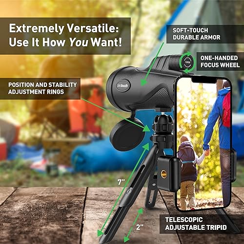 Miniatura 2 de Telescopio monocular de 12 x 55 pulgadas con adaptador para teléfono inteligente y trípode mejorado, telescopio de mano HD, alcance monocular de