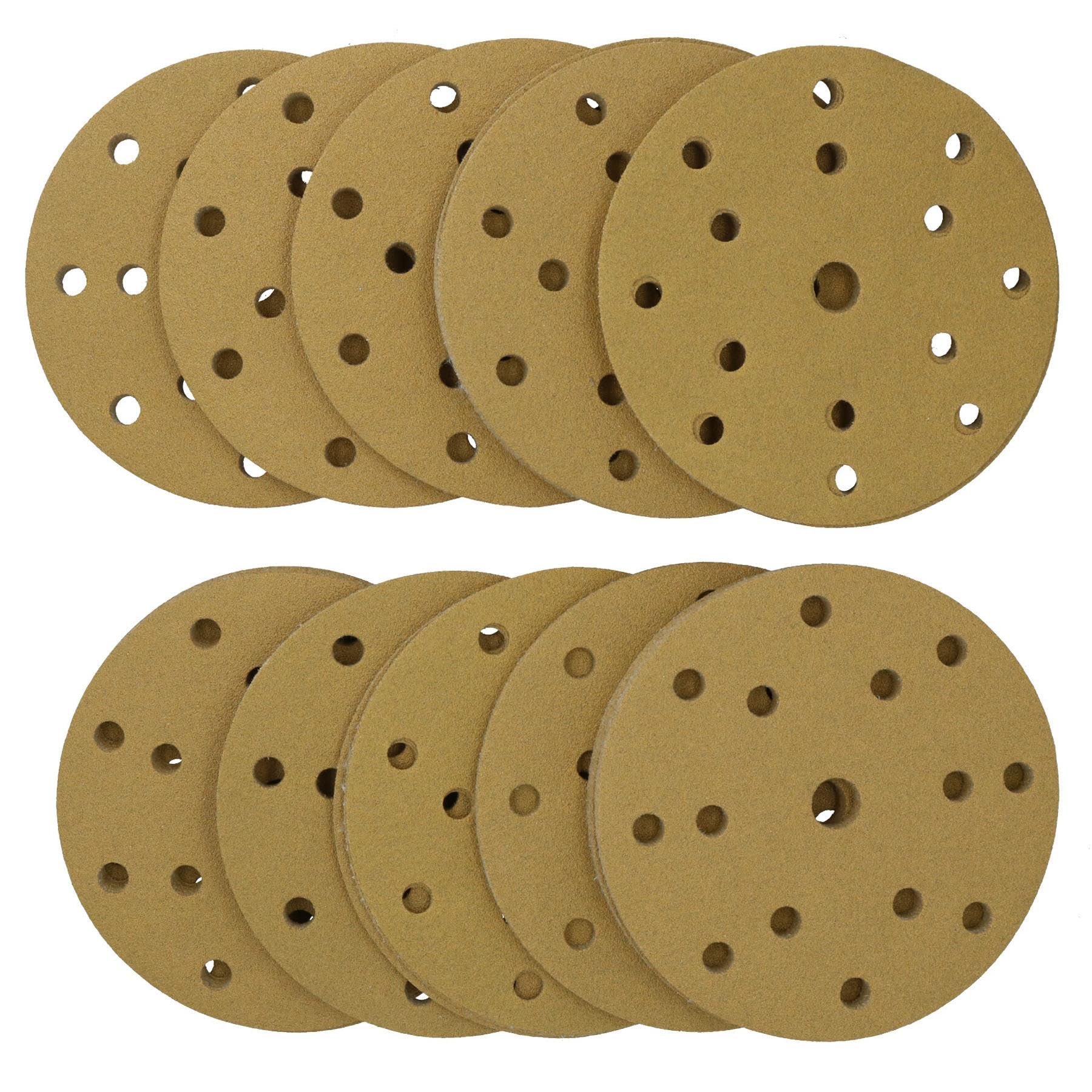 Discos de lijado de 150 mm, óxido de aluminio abrasivo, grano 80, gancho de 15 agujeros + bucle, 200 unidades