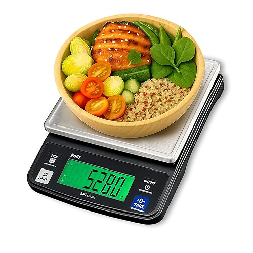 Polit Báscula digital de cocina KPT de 13 libras13.2 lbs0.5 g0.02 oz báscula de precisión para alimentos con pantalla LCD, parte superior de acero