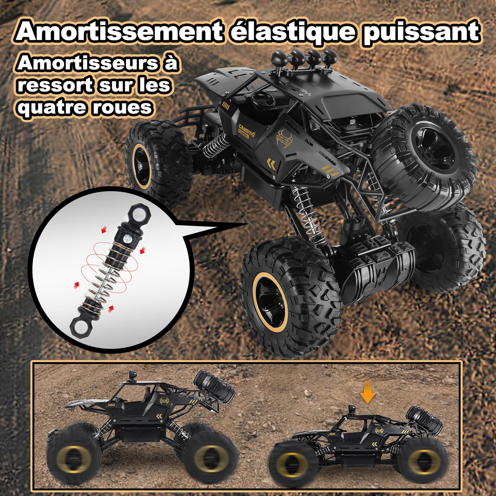 Jiakora 1:12 Grande Voiture télécommandée, 2,4 GHz rc Jouet, 4x4 télécommandée Tout Terrain, Monster Truck avec lumière LED, 2 Batteries, Voiture téléguidée Enfant Cadeau pour garçons de 6 Ans