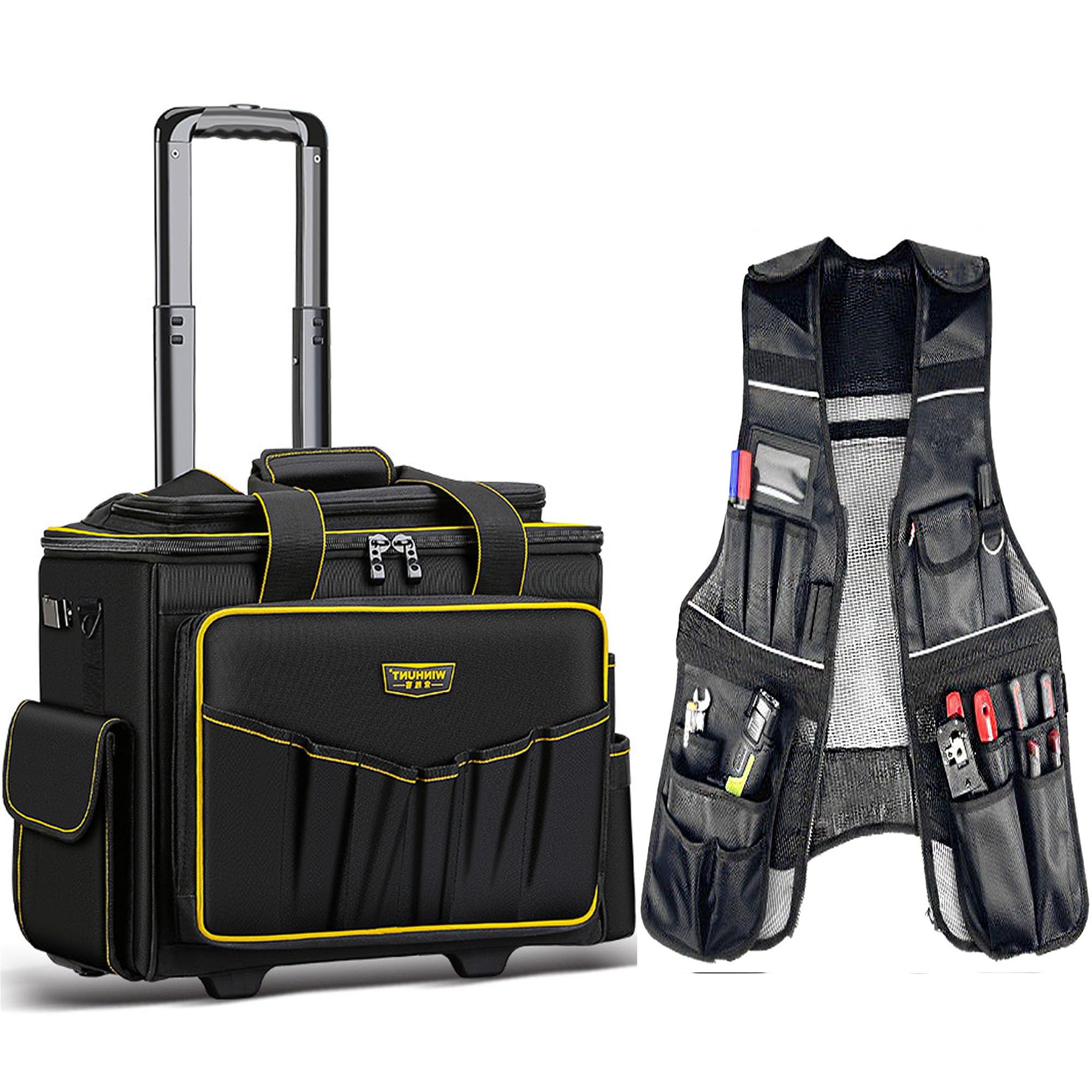 Rolling Tool Bag with Multiple Pockets Tool Vest for Men with Pockets