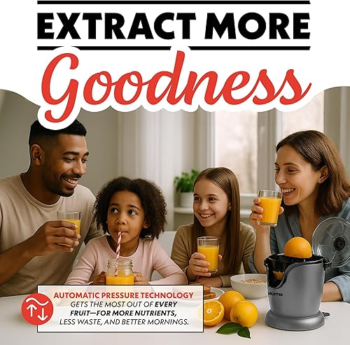 Miniatura 7 de Gourmia Exprimidor automático de cítricos manos con operación de un solo toque, cono universal, boquilla antigoteo, accesorios aptos para