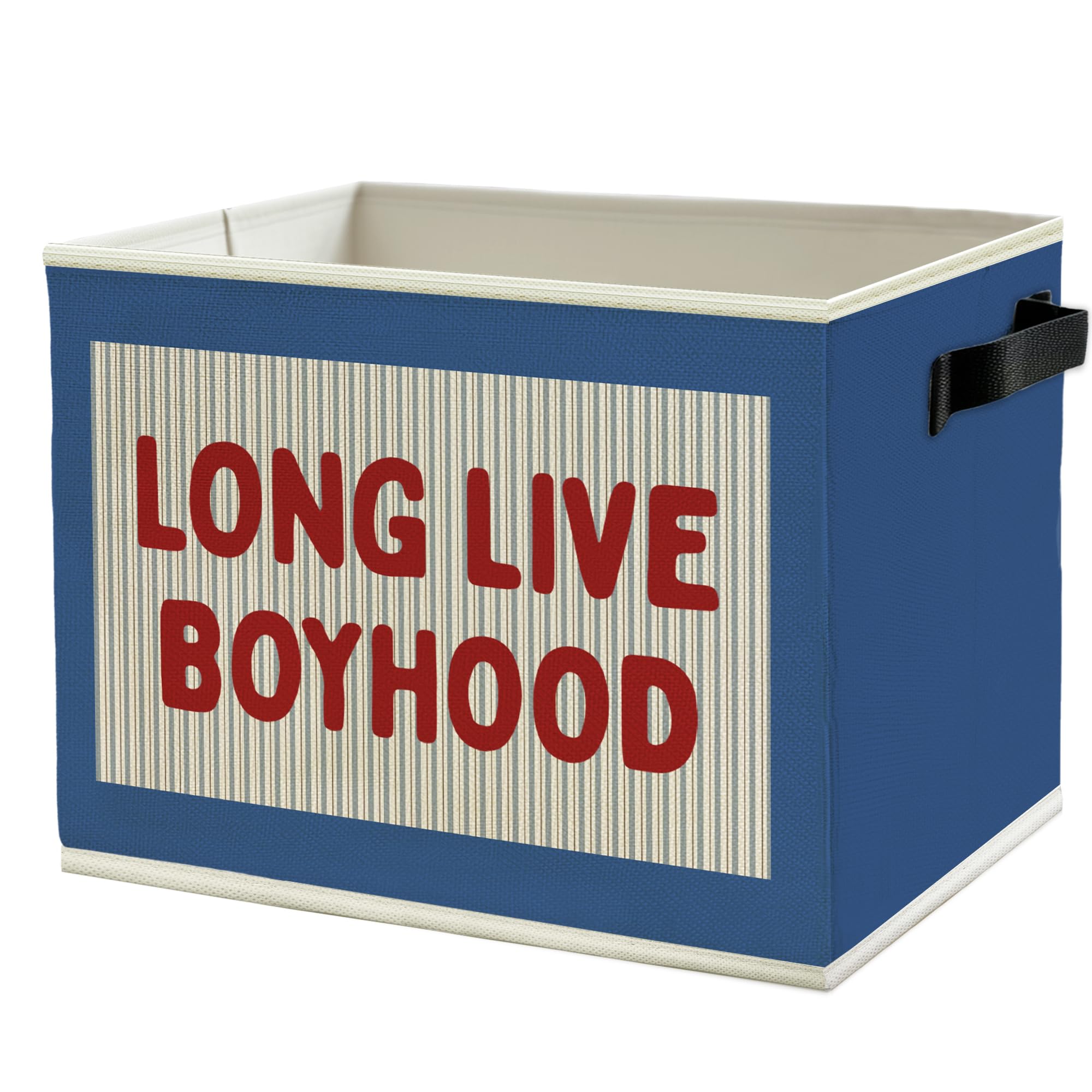 Red Long Live Boyhood Boys Storage Bins Box with Handles, Blue Pattern Collapsible Basket Organizer for Kids Boy Nursery Room Bedroom Bathroom Playroom Books Clothes