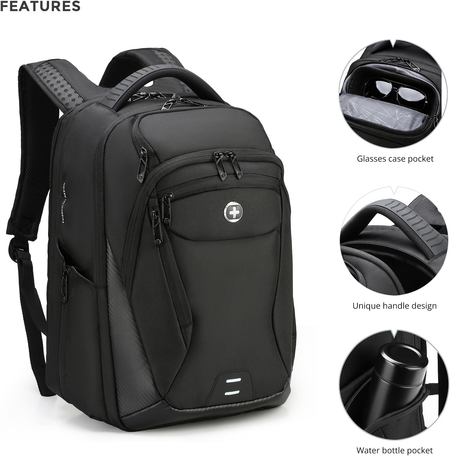 Swissdigital Design Men's Laptop Backpack for College and Business Travel with Integrated USB Charging Port and RFID Protection, fits Laptops up to 15.6-Inch, Black | SD1695-01 thumbnail