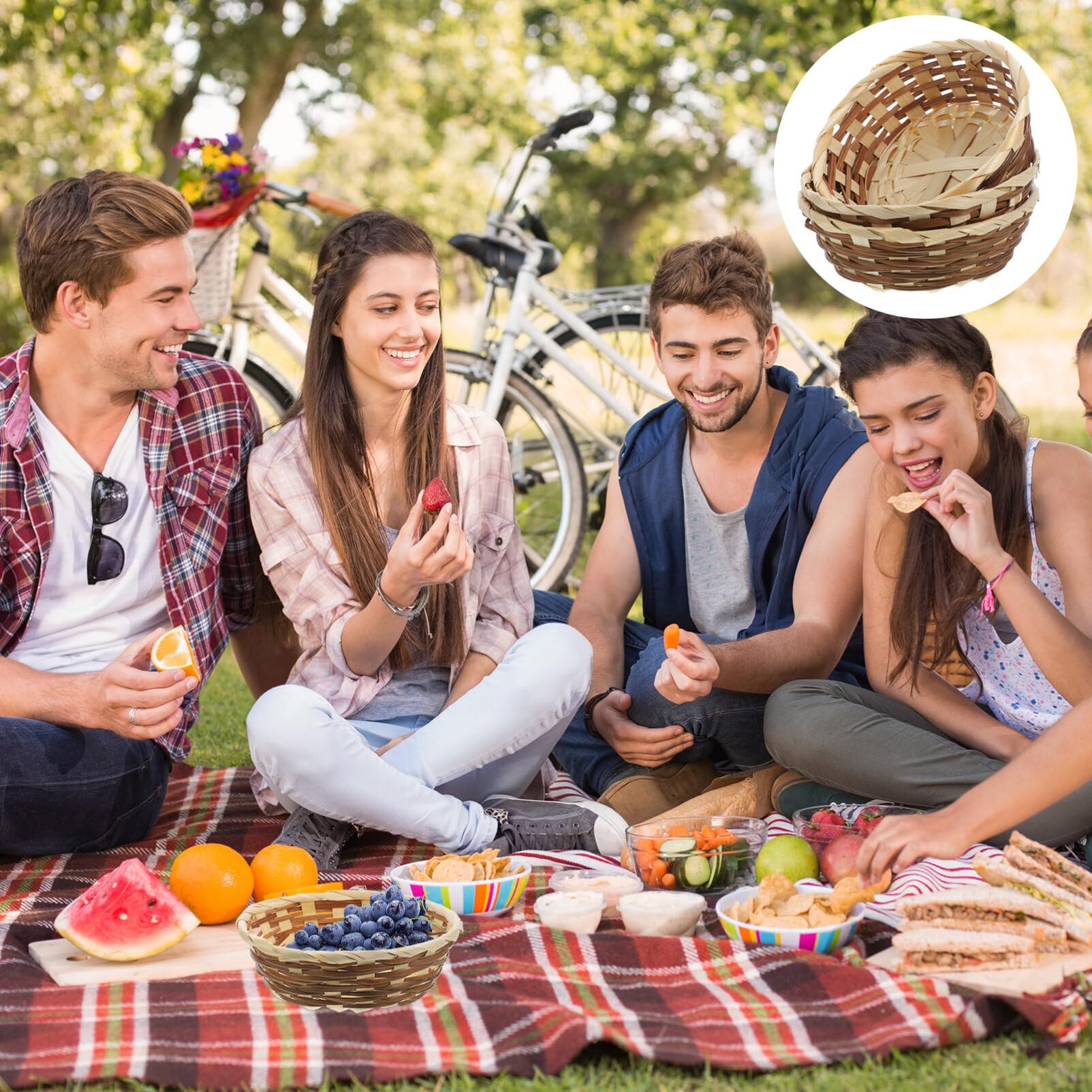 3pcs Bamboo Braided Baskets Round Baskets for Storage Household Fruit Food Bread Serving Woven 6.68in