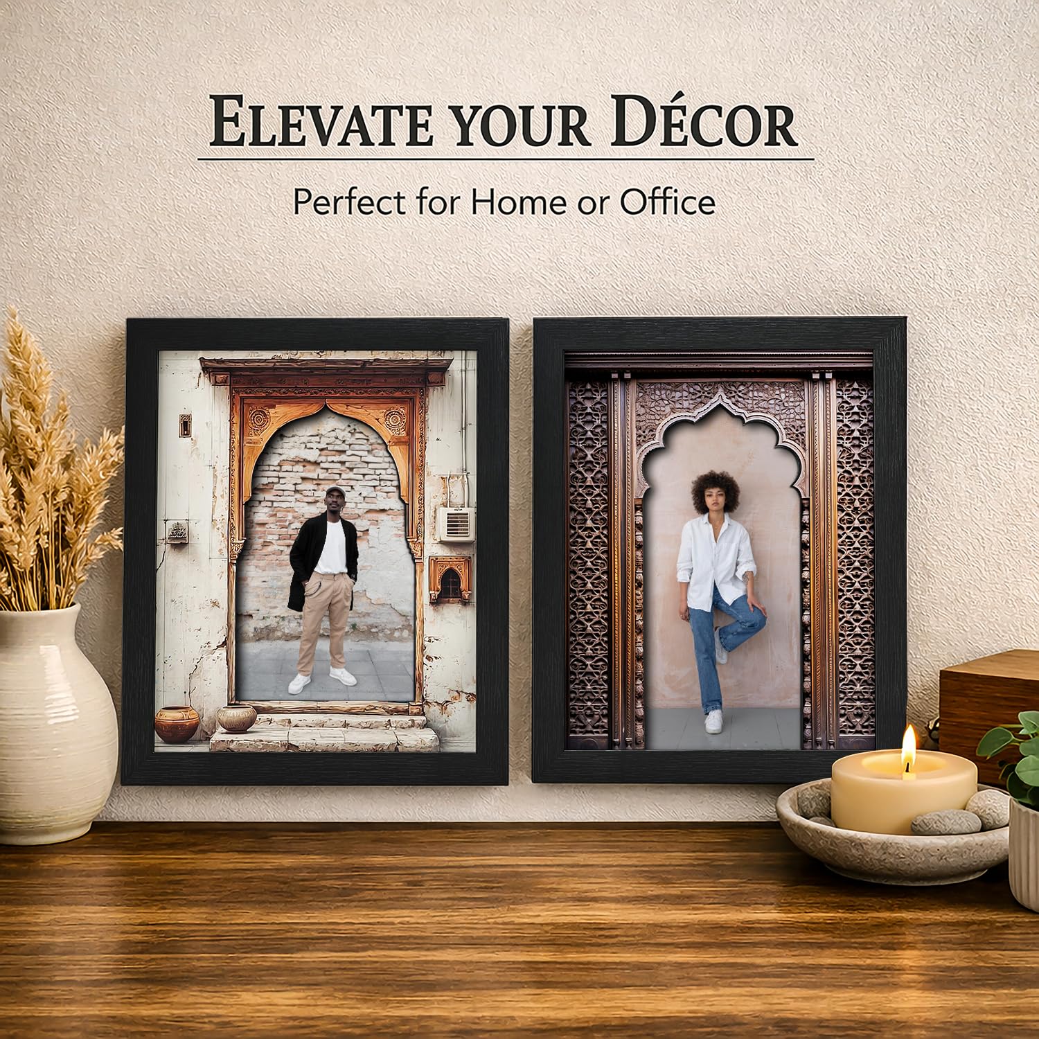 RANDOM 3D Plaque Art Frame Set of 2,Black MDF Frame, 23x28 CM, High-Definition Printing for Home Office (3D Plaque Archway Painting) 1