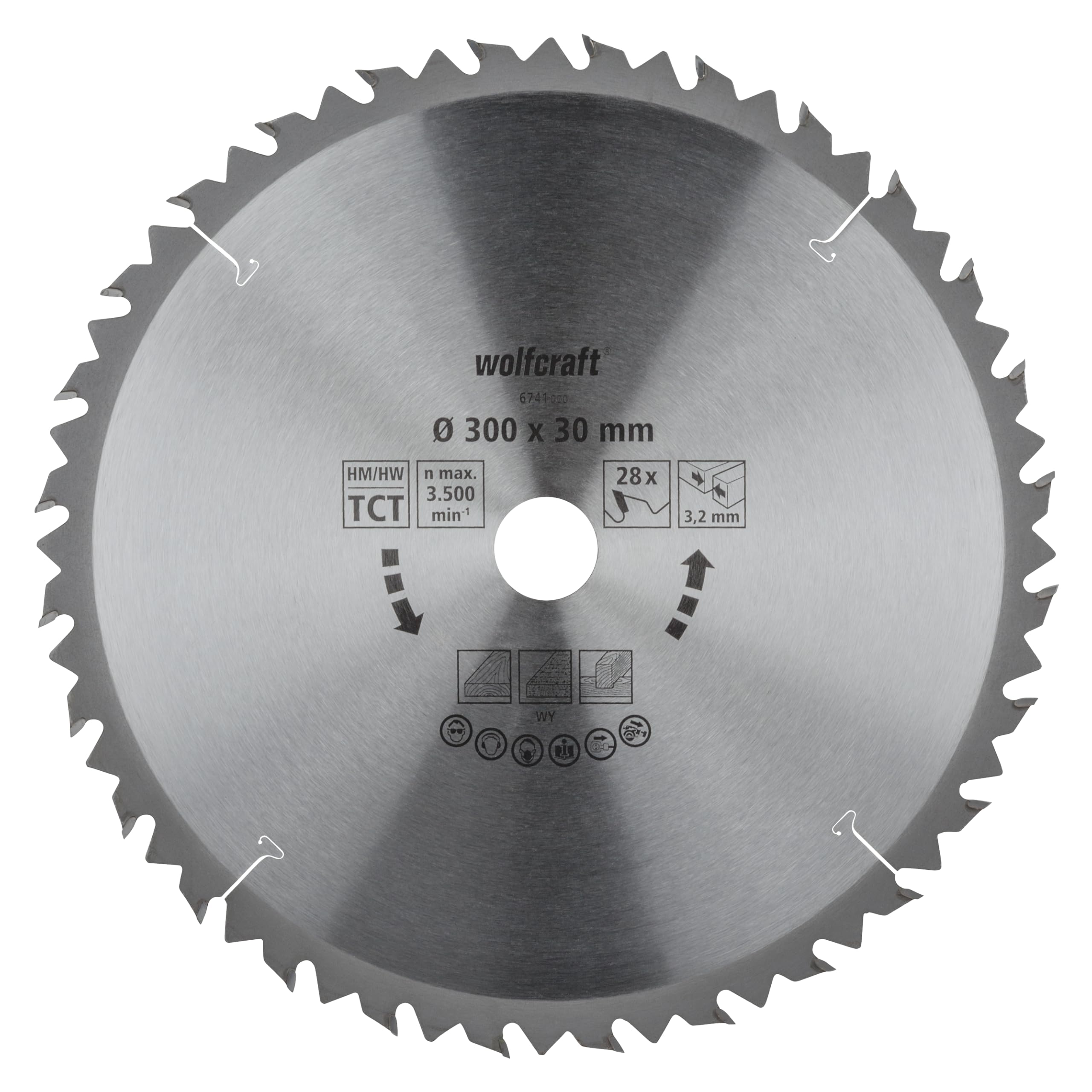 wolfcraft Brzeszczot do piły tarczowej HM – 6741000 – Ø 300 mm, 28 zębów – szybka, zgrubna praca na drewnie i płytach wiórowych – przekroje podłużne i poprzeczne – ząb zmienny