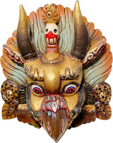 Escultura de pared Garuda tallada a mano en una sola madera, deidad protectora Budismo tibetano antiguo Cheppu, comer serpientesnag - Arte colgante