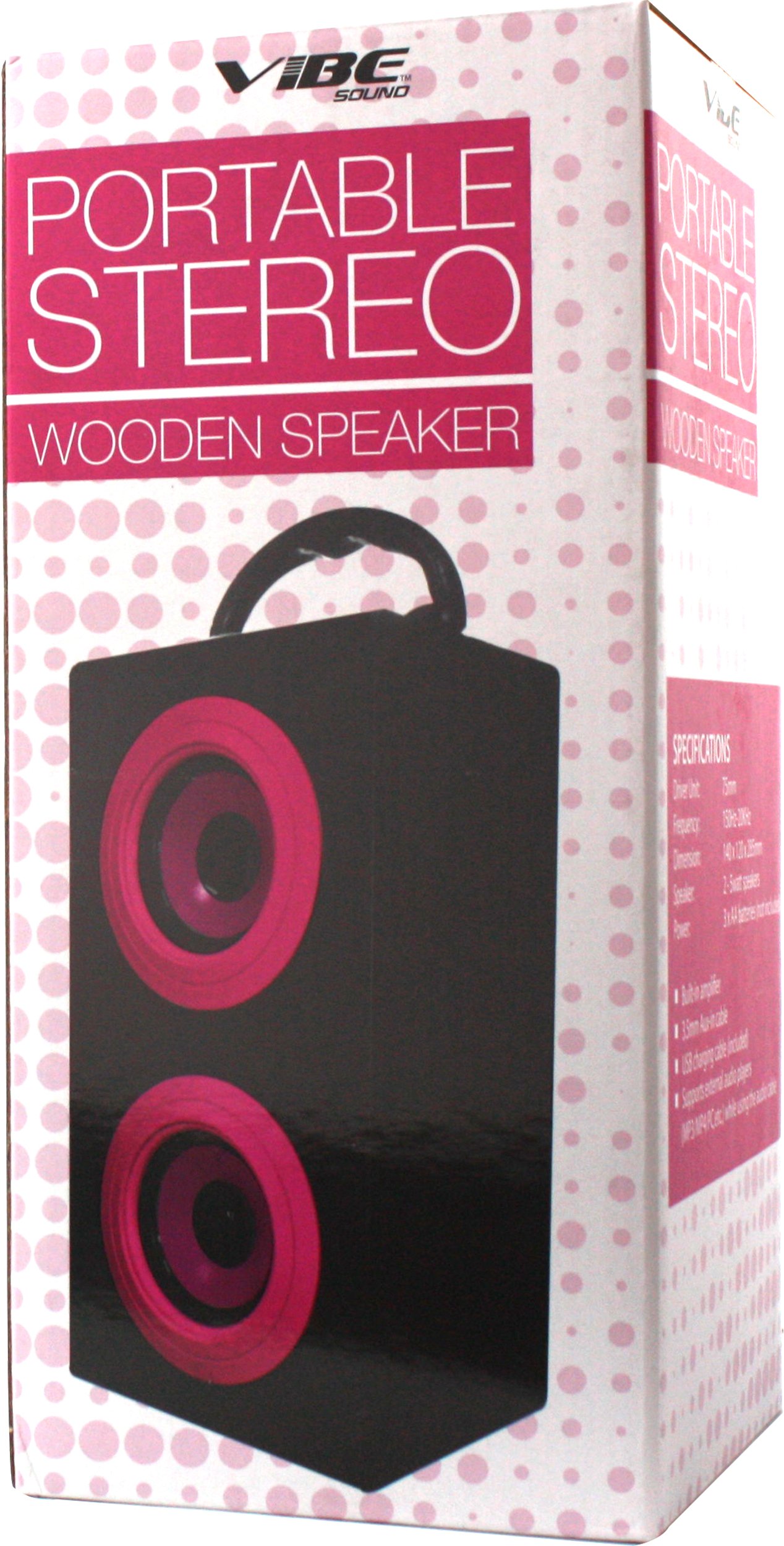 VIBE Portable Stereo Wooden Speaker (VS-577-PNK)