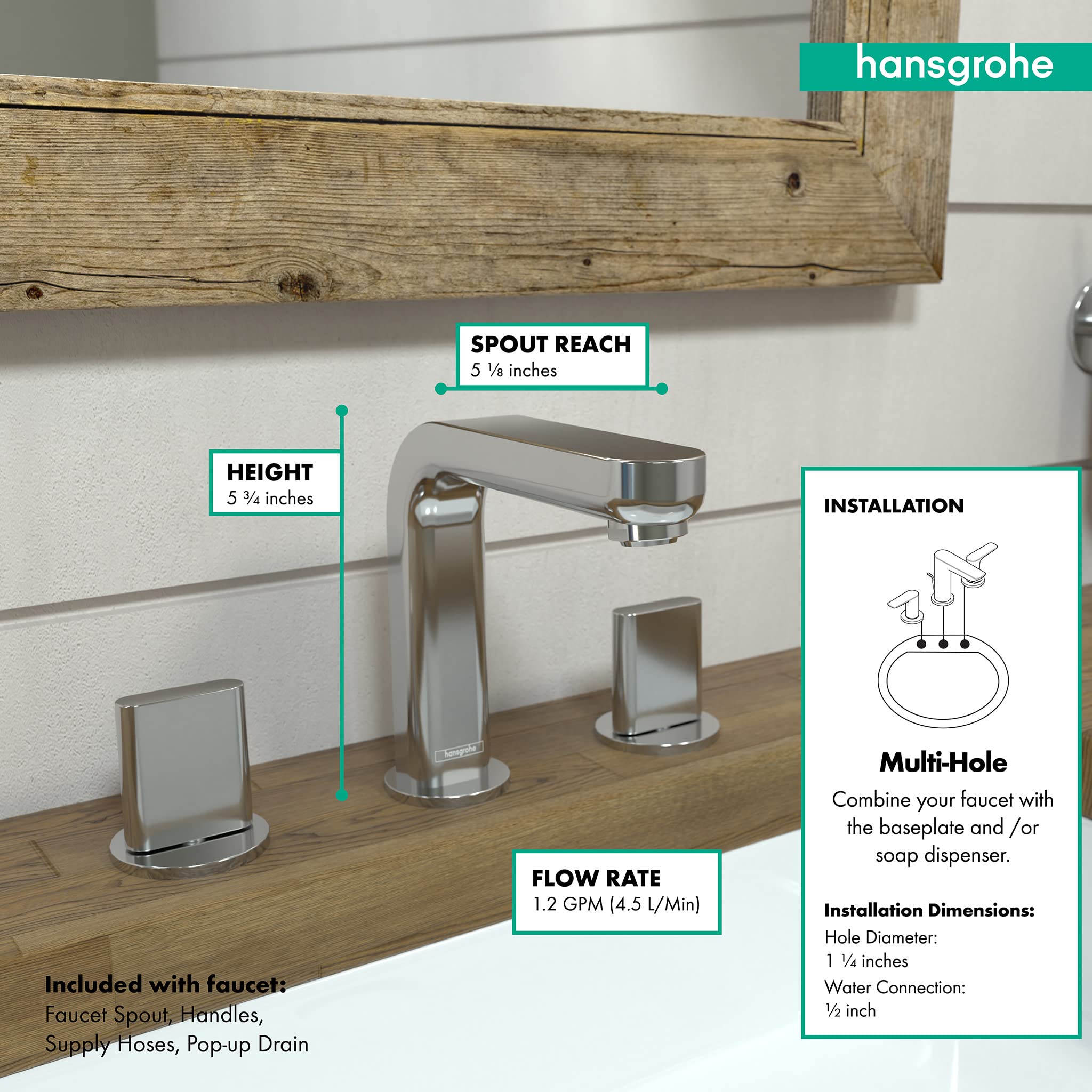 hansgrohe Metris S Modern Low Flow Water Saving 2-Handle 3 6-inch  