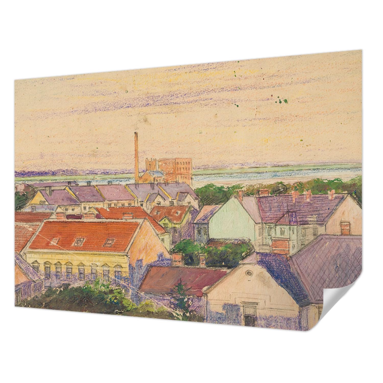 Papier peint autocollant de chambre avec vue panoramique sur les toits urbains 312x219 cm