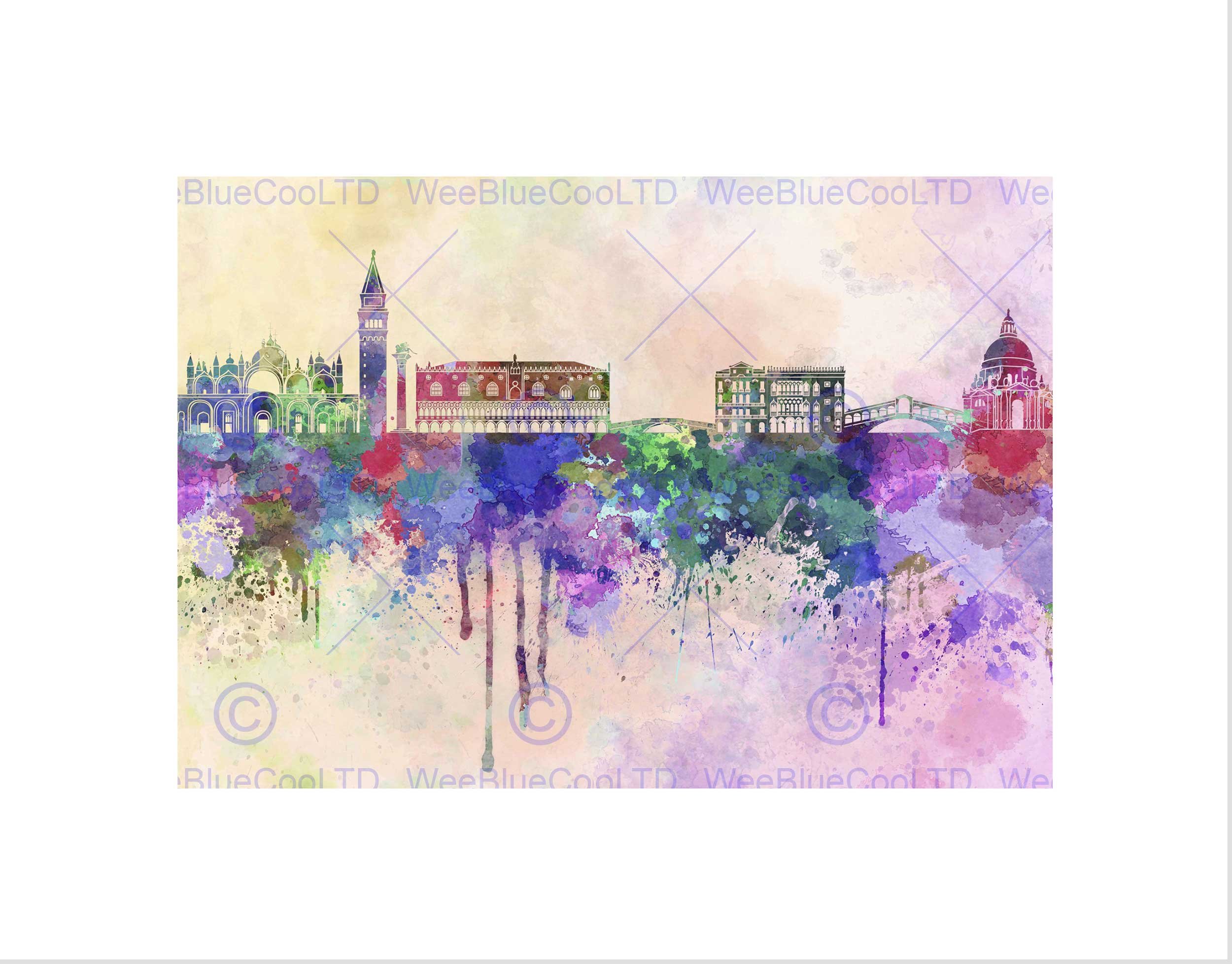 Wee Blue Coo Painting Cityscape Paint Splash Skyline Venice Wall Art Print