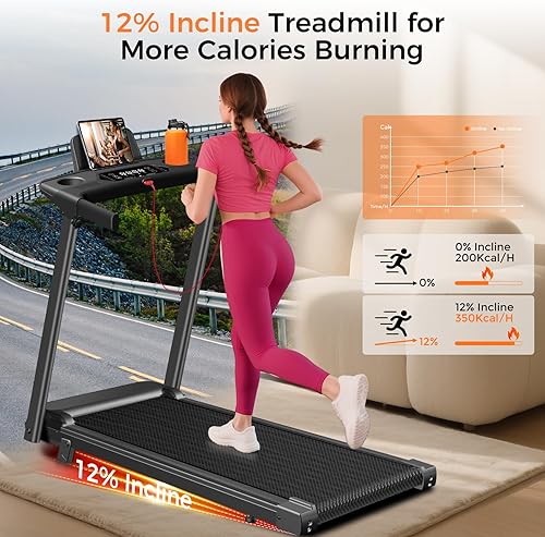 Miniatura 4 de Treadmill with Incline,3.0HP Small Treadmills for Home,Portable Electric Treadmill with Handles,Lightweight Walking Pad,Compact Running