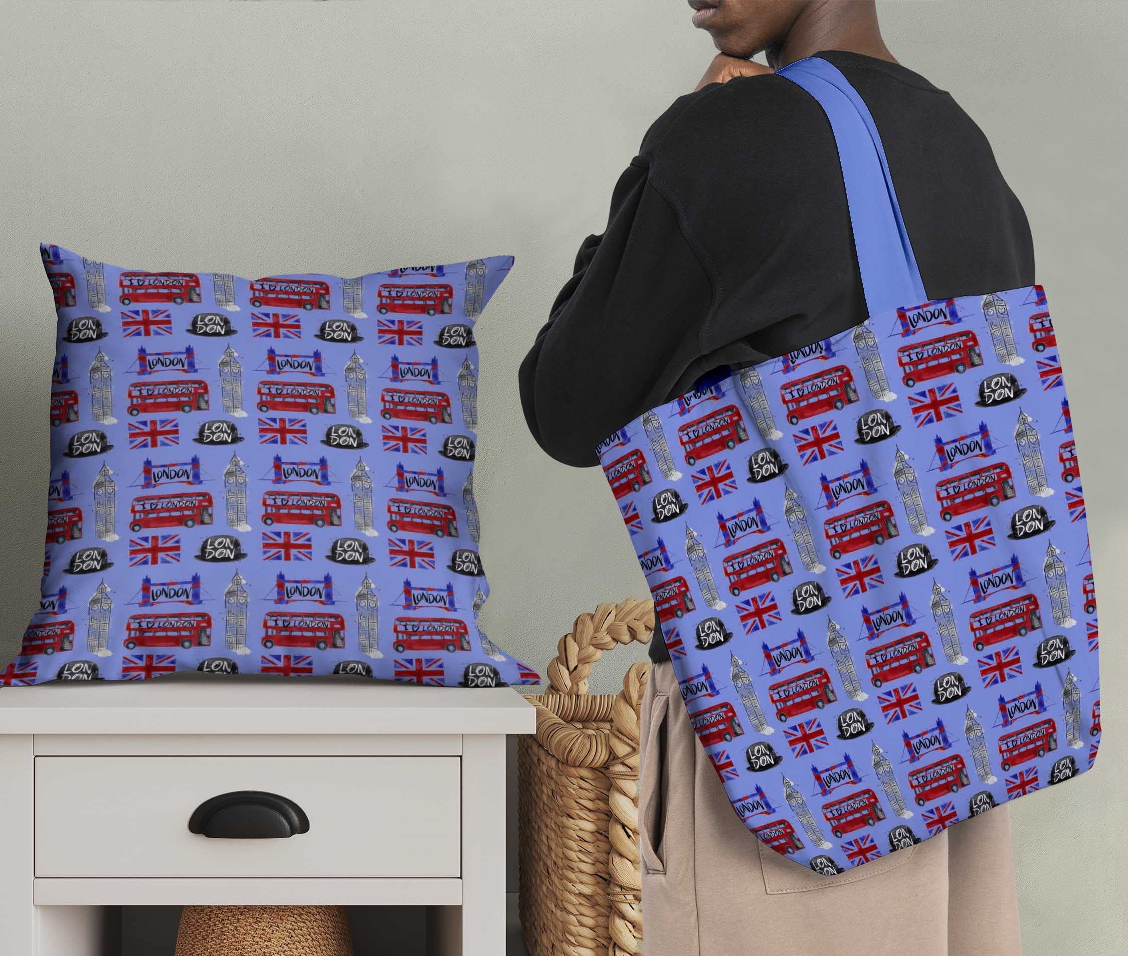 Soimoi Bleu Velours En Tissu Theme Londres Architectural Tissu A Coudre Imprime Par Metre 58 Pouce Large