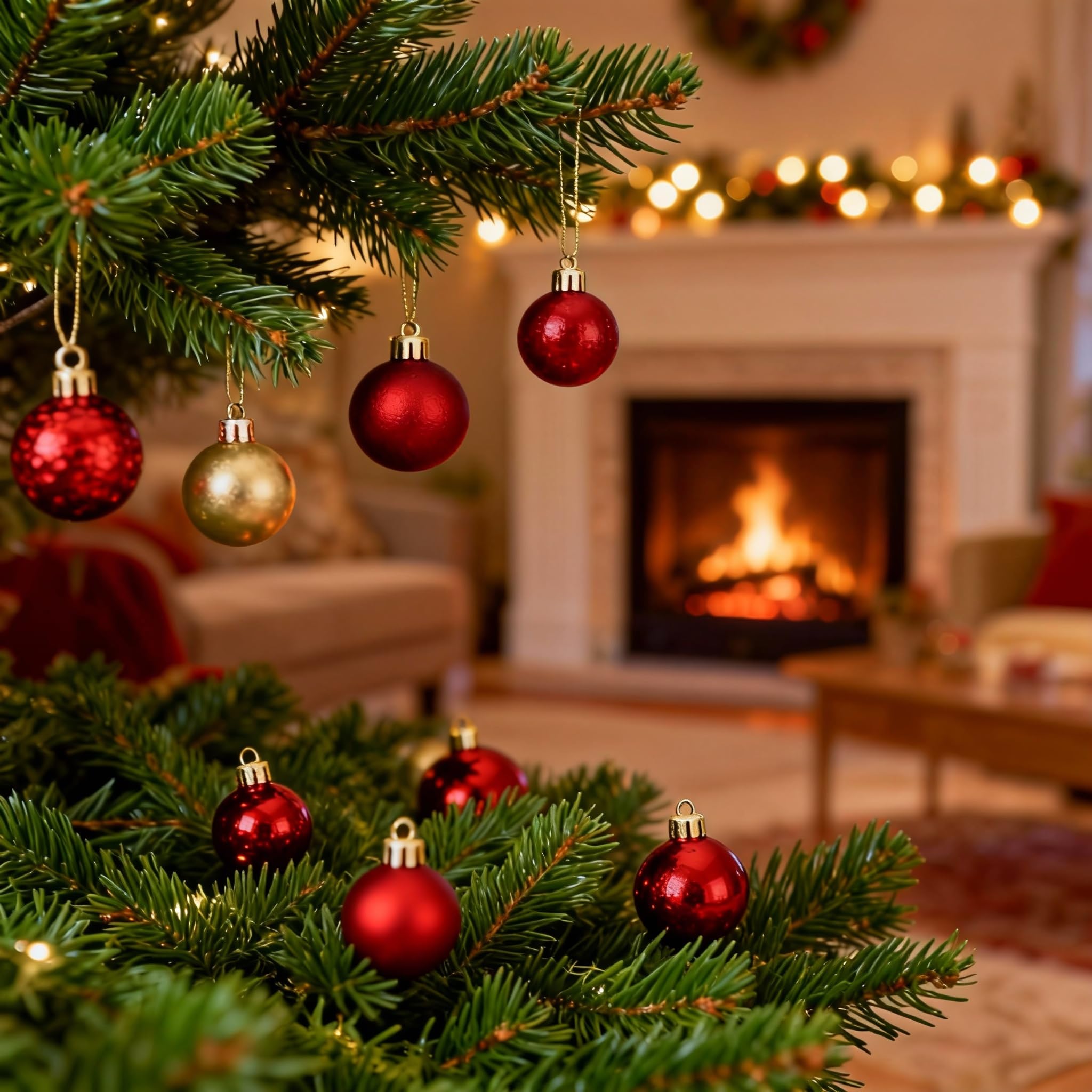DOITOOL Lot de 50 boules de Noël incassables pour décoration de sapin de Noël, 5,8 cm, rouge et doré, à suspendre