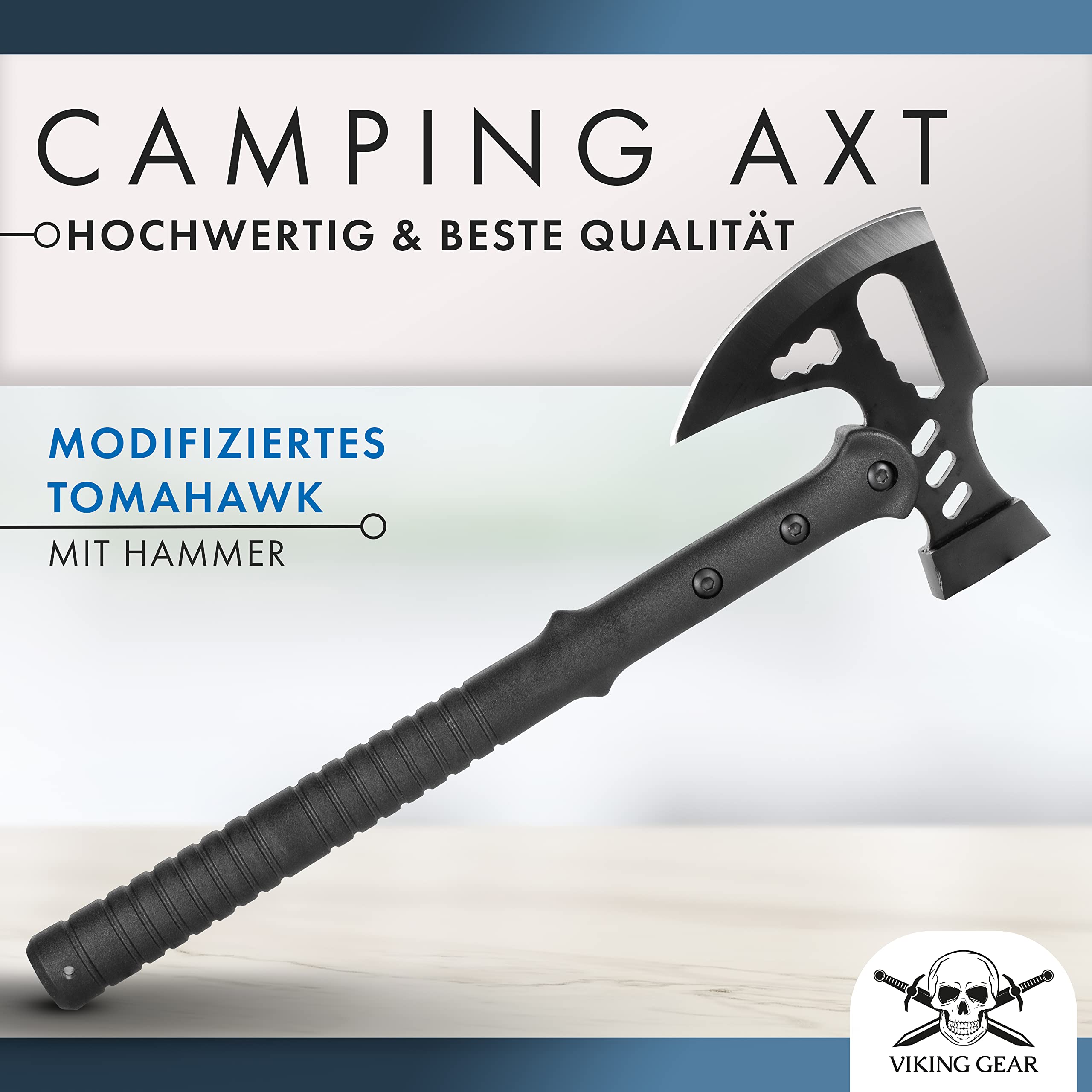 Viking Gear Axt Survival Black Ragnar Edition Hammer als Camping Beil – Axt zum Holzspalten - Bushcraft für Outdoor Abenteuer Campingaxt – M48 Tactical Tomahawks Axe