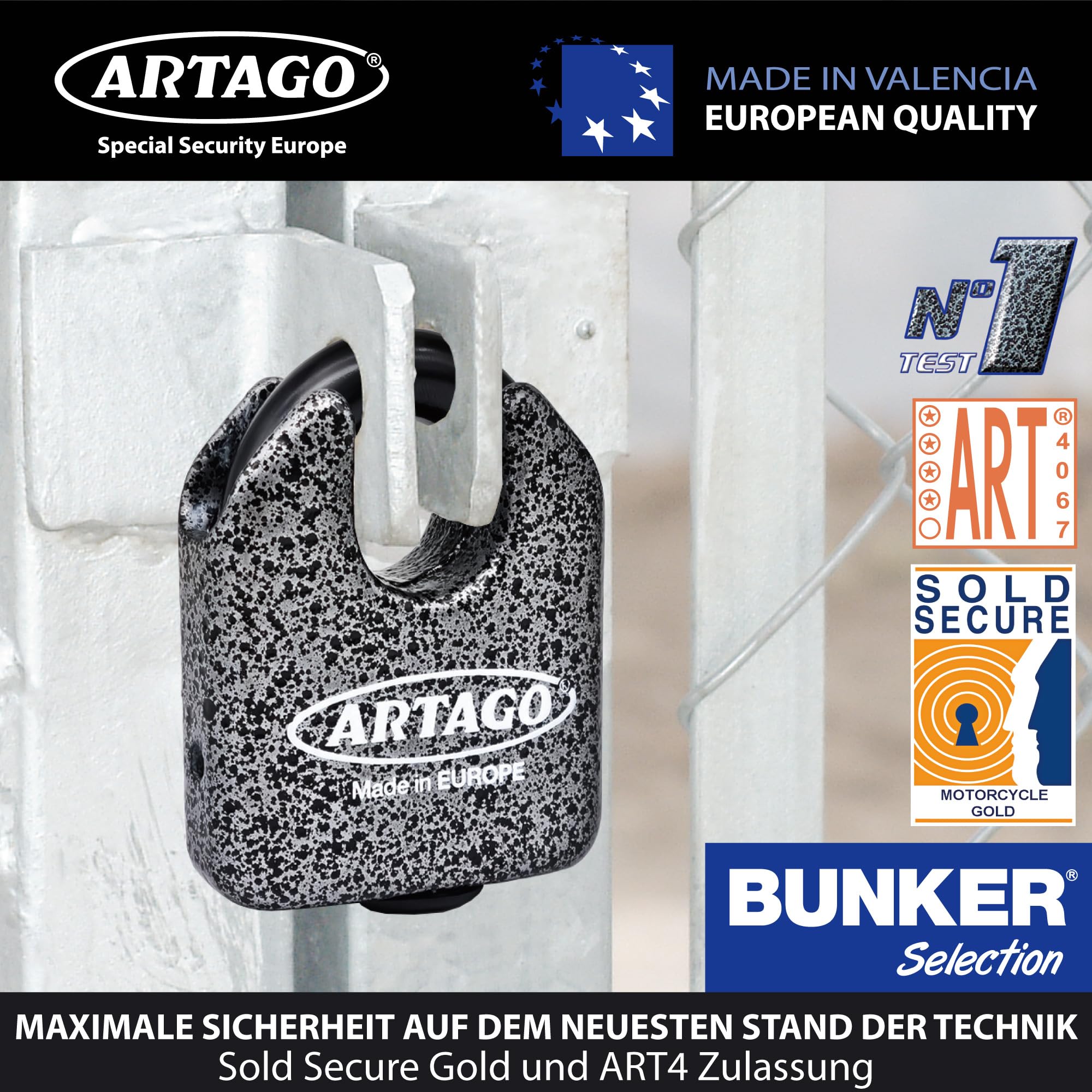 Artago 68T/B Hochwertiges Vorhängeschloss MONOBLOK Geschmiedeter Stahl Höchster Stärke, Zulassung Sold Secure Gold, Hochsicherheitsschloss, Vielseitig und Kombinierbar, Vorhängschloss mit Schlüssel