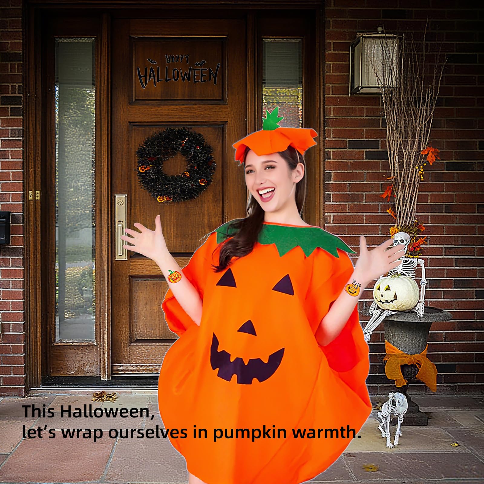 LIANRISES 5pcs Pumpkin Costume for Women Men Halloween Adult Pumpkin Outfit Suit, Pumpkin Adults Kids Fancy Dress - Image 3