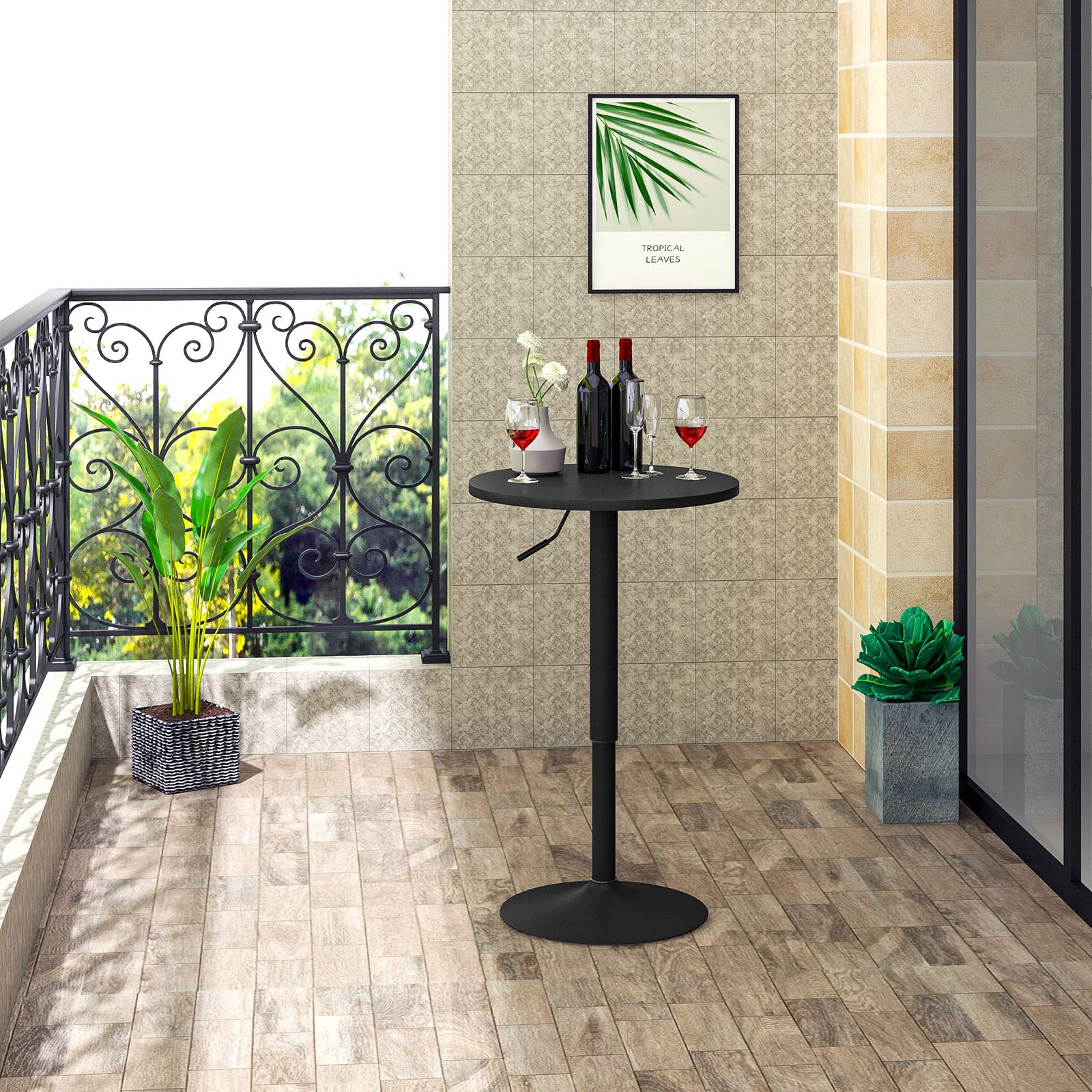 WOLTU Bartisch Stehtisch, höhenverstellbarer Tisch 70-91 cm, multifunktionaler Partytisch in Wohnzimmer Küche Balkon, Bistrotisch aus MDF Metall, Schwarz, 52x52x91cm