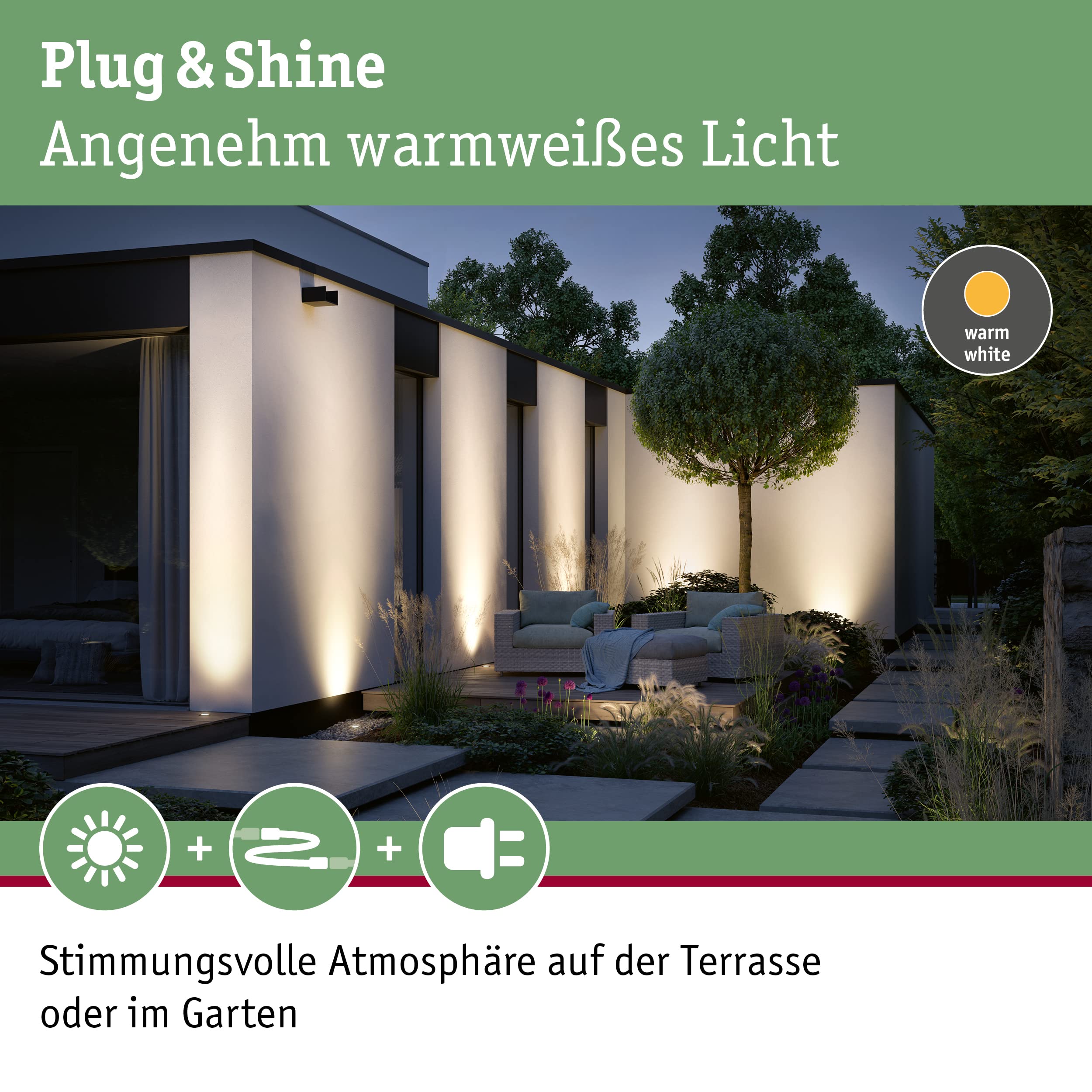 Paulmann 94369 Plug & Shine - Lampada da esterno a LED, IP67, 3000 K, 11 W, colore grigio, dimmerabile, sistema di illuminazione da giardino in allumi