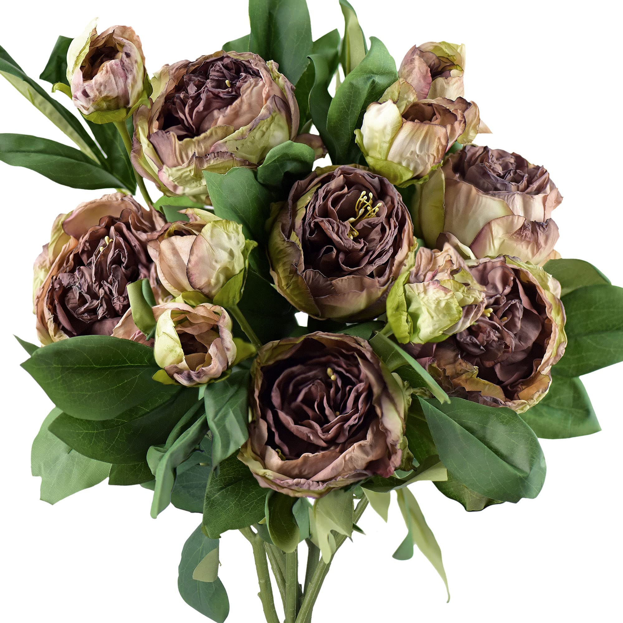 Vintage Walnut Brown Peonies – Realistic Artificial Silk Flowers with Dry-Look Petals, 6 Stems for Rustic Home & Wedding Floral Arrangements