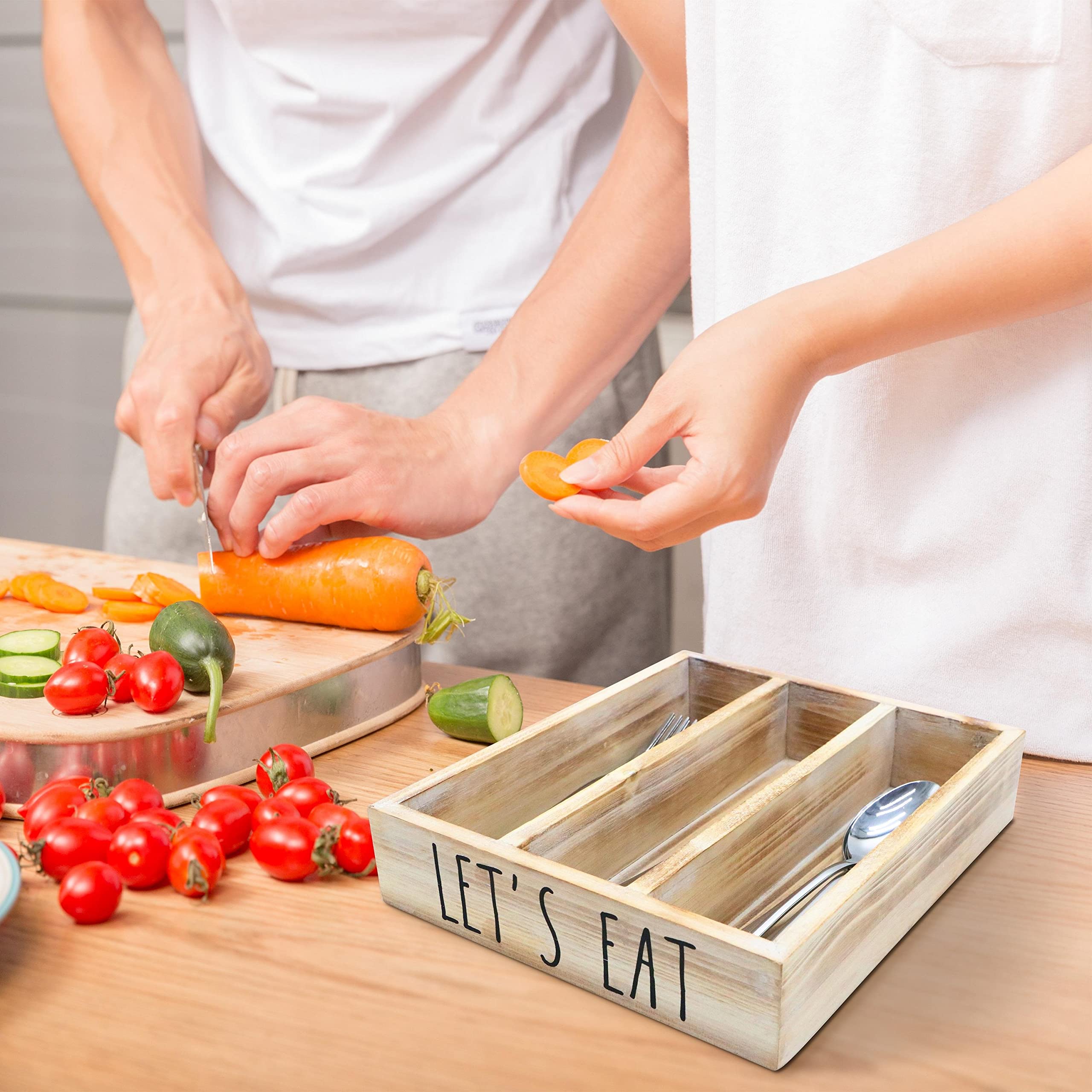 Portautensili In Legno Di Acacia - Organizzatore Da Cucina Rustico Per Cucchiai, Coltelli E Accessori - Foto 5