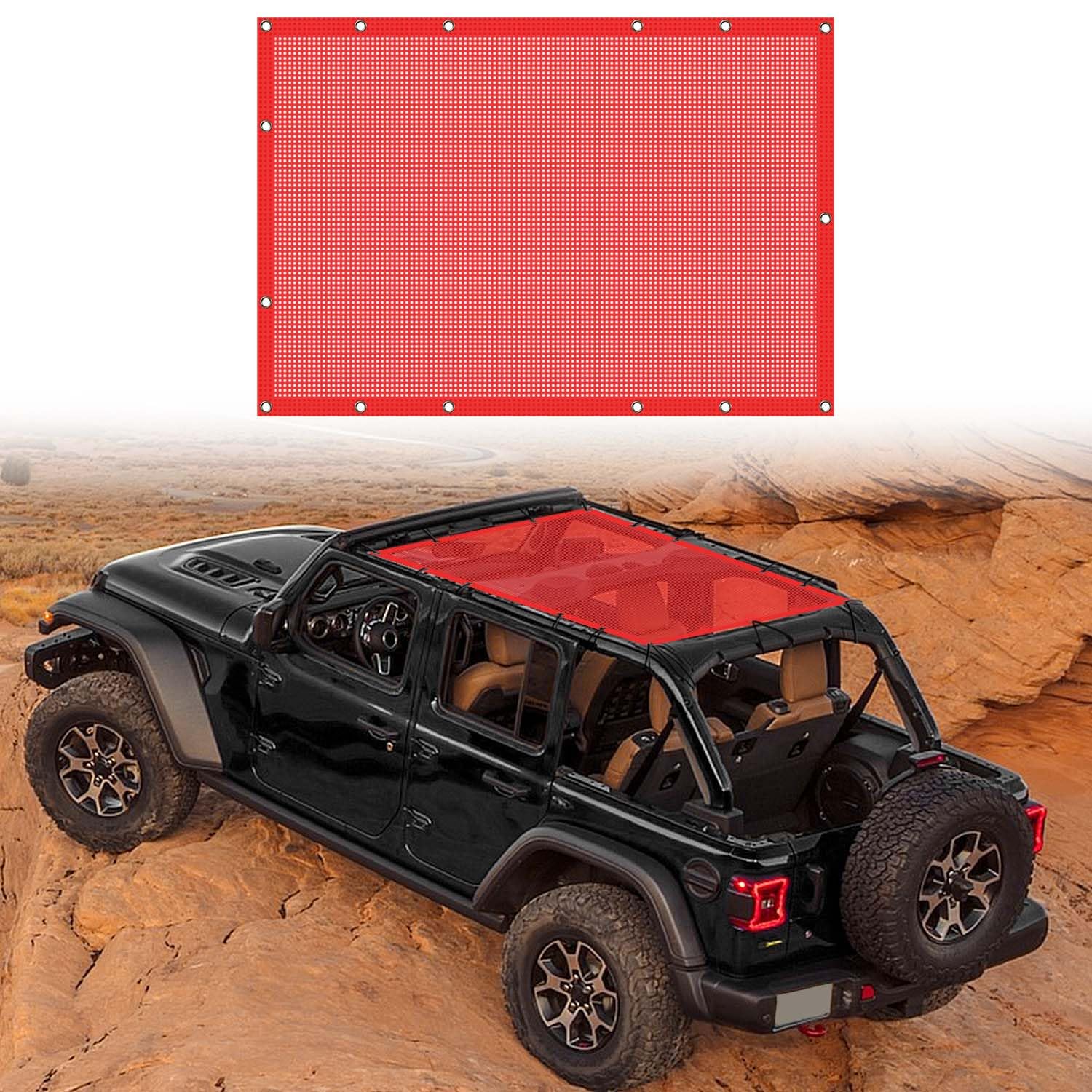 RT-TCZ for Jeep JL Sunshade Mesh Top Red Sunscreen, JT Bikini Top for Jeep Wrangler JL JLU 2018 up for Gladiator JT 2020 up 4-Door Red Accessories
