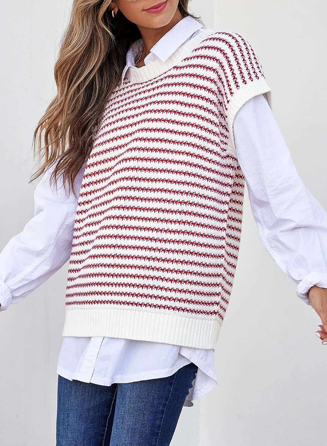 EVALESS Women's Sweater Vest Striped Pullover Tank Top Round Neck Cap Sleeve Lightweight 2025 Summer Casual Clothes - Image 5