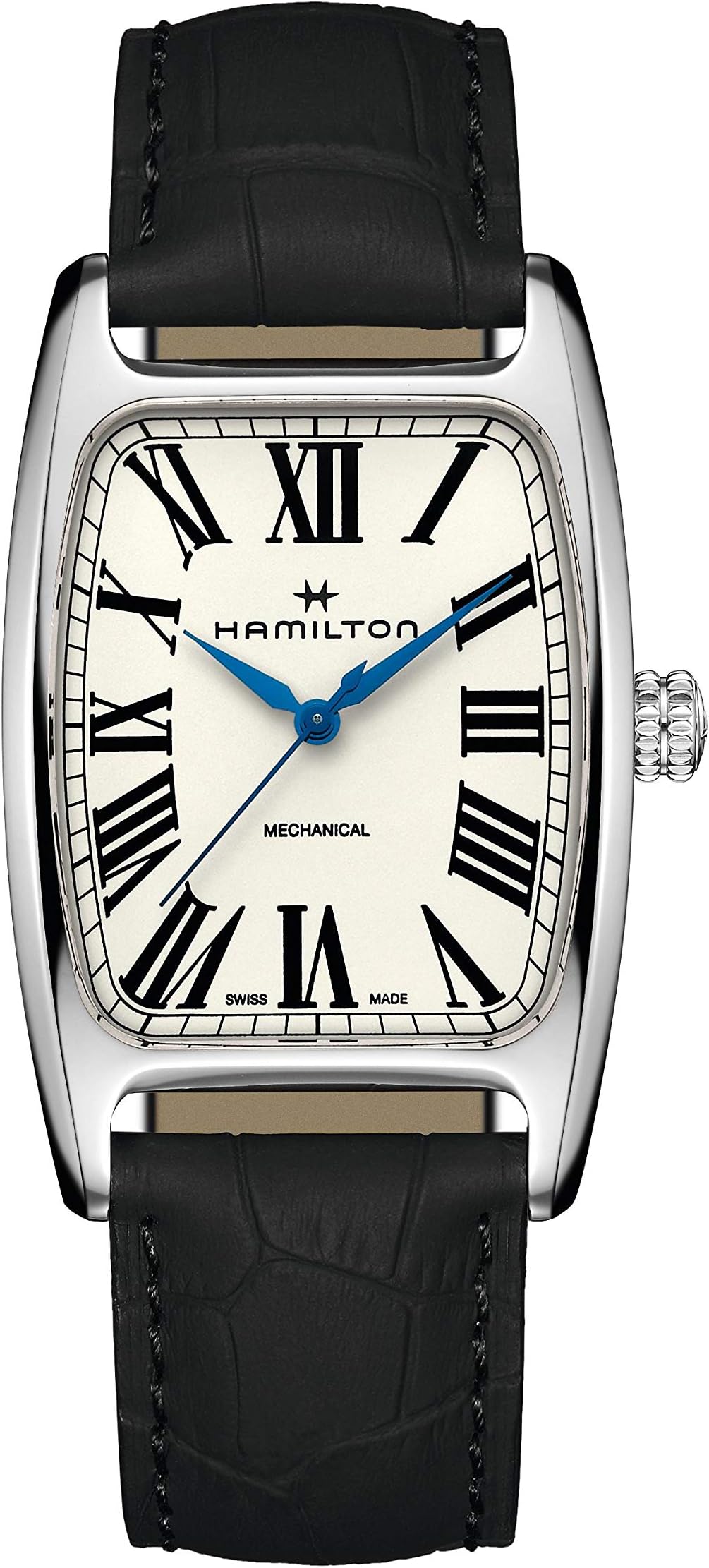 American Classic Boulton Mechanical Men's Watch, 34mm x 38mm Stainless Steel Case, Swiss Made, White Dial Analog Wrist Watch for Men, 50m Waterproof, Sapphire Crystal, Cow Leather Strap
