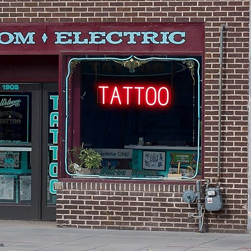 Miniatura 4 de SpellBrite TATTOO Letrero LED  Rojo  Letreros de neón para tiendas de tatuajes  Pantalla de tatuaje con 8 ajustes de animación  Brillante y